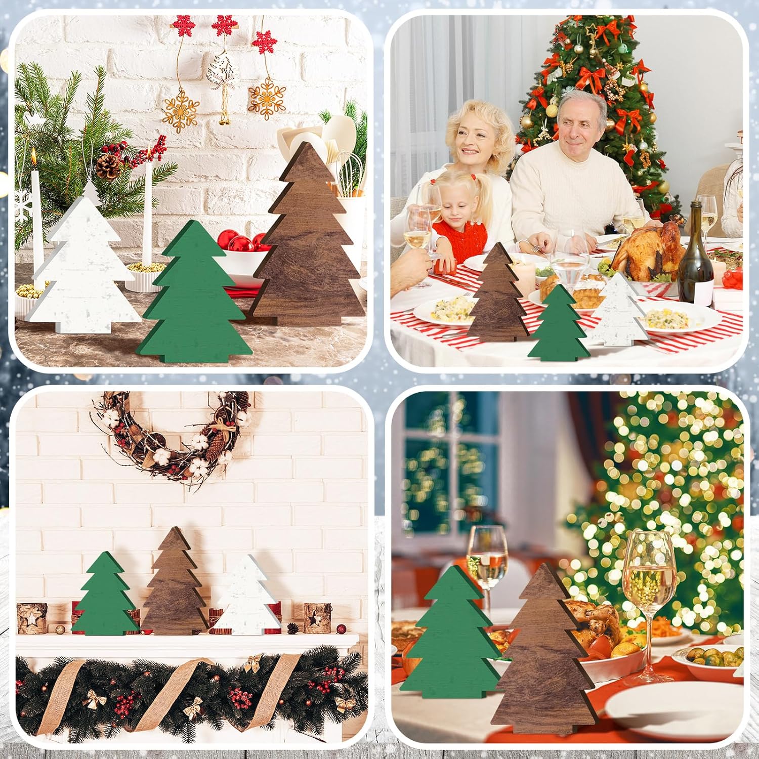 5 piezas de decoración de mesa de Navidad, árbol de Navidad, centro de mesa de Navidad, caja de regalo retro marrón, verde, blanco, bandeja de