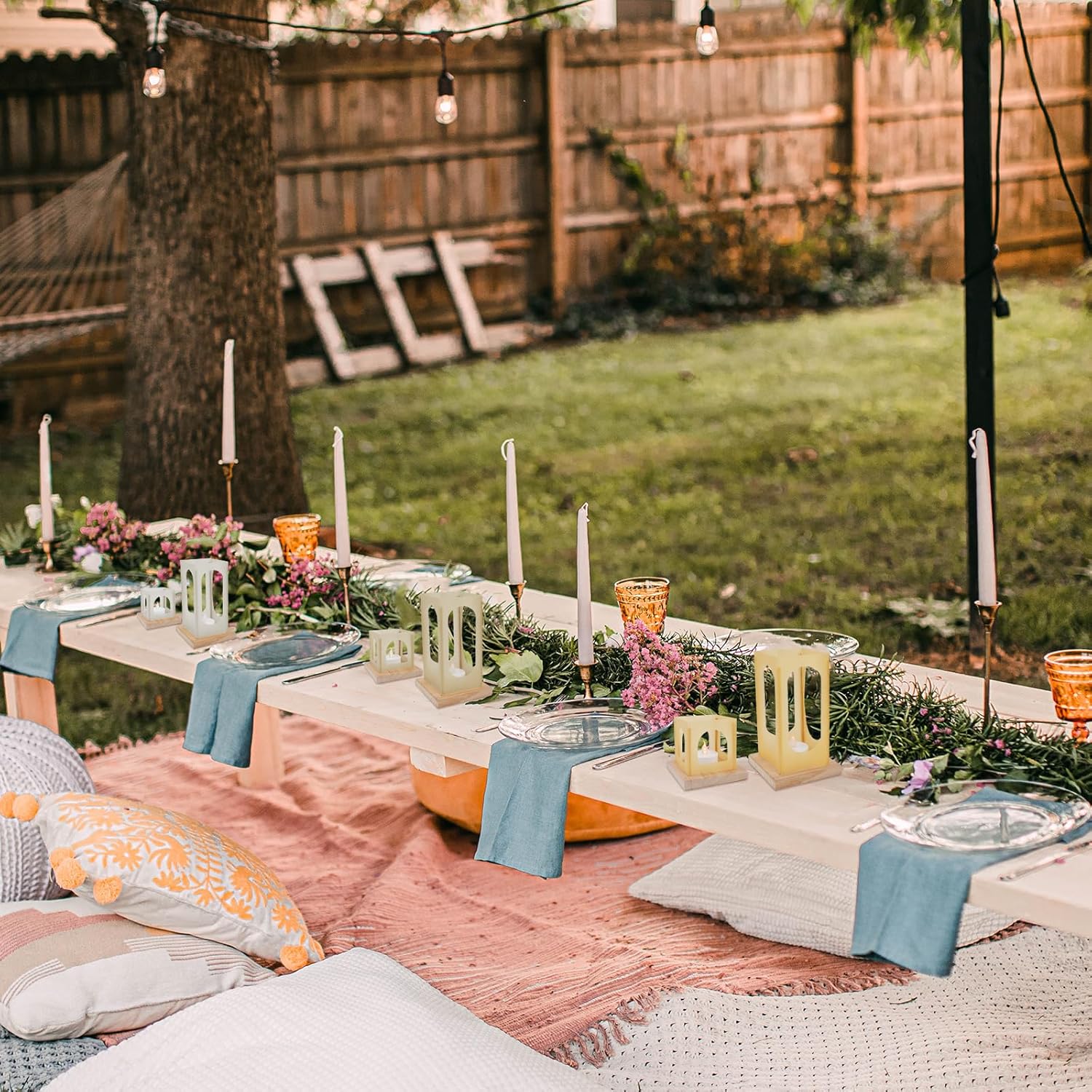 FuHigh Mini linternas con velas LED sin llama, 6 rectángulos + 6 juegos cuadrados de decoración de faroles de velas, centros de mesa de boda para