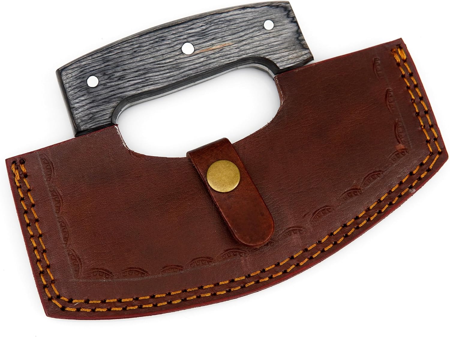 WARIVO KNIFE Cuchillo Ulu hecho a mano para cortar pizza, cuchillo oscilante, cuchillo mezzaluna con funda para cortar, cortar, acampar, al aire