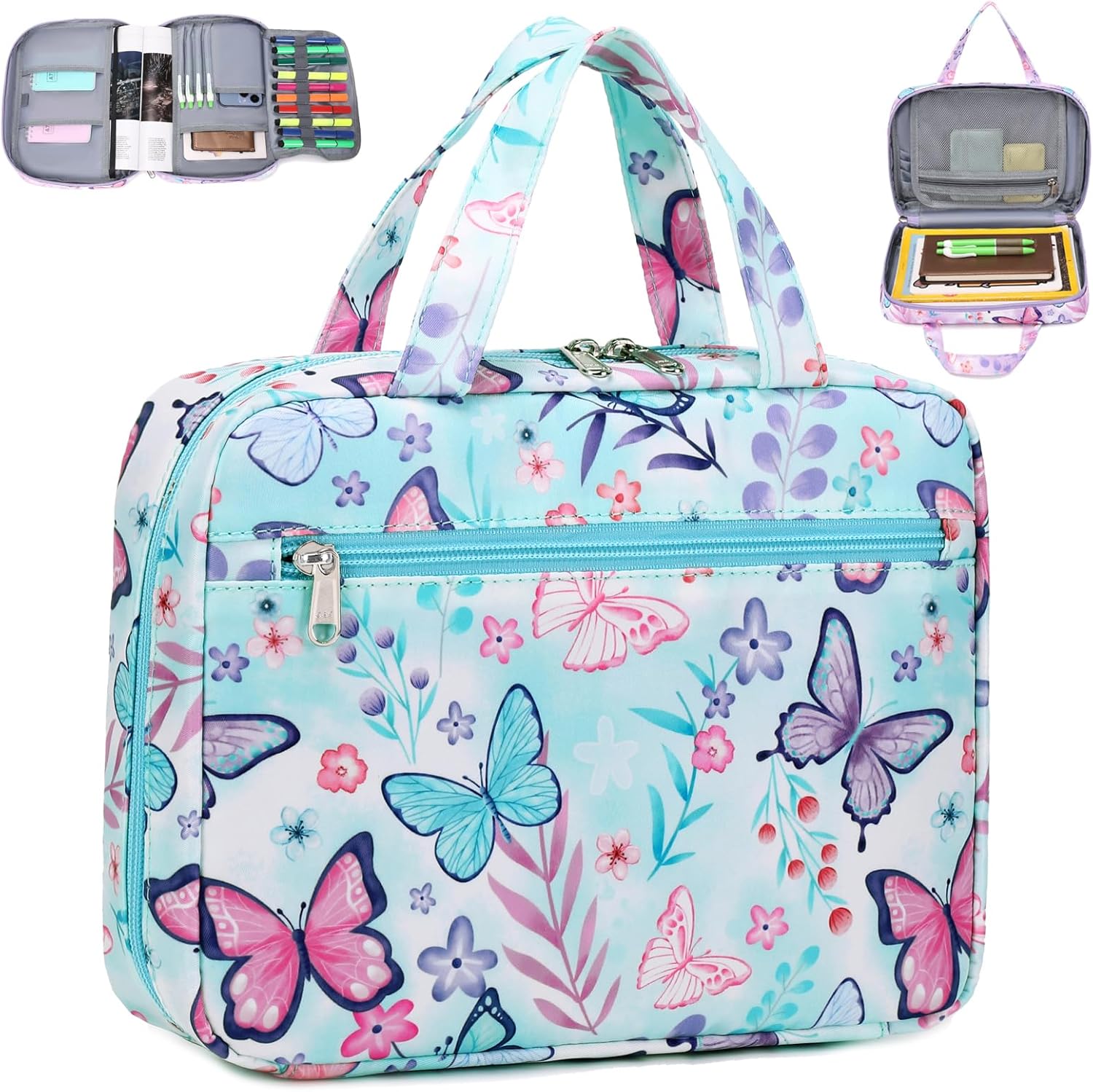 Octsky Fundas para la Biblia para niñas, funda de transporte para niños, bolsa de iglesia con asa, bolsillo con cremallera (lago de mariposas)