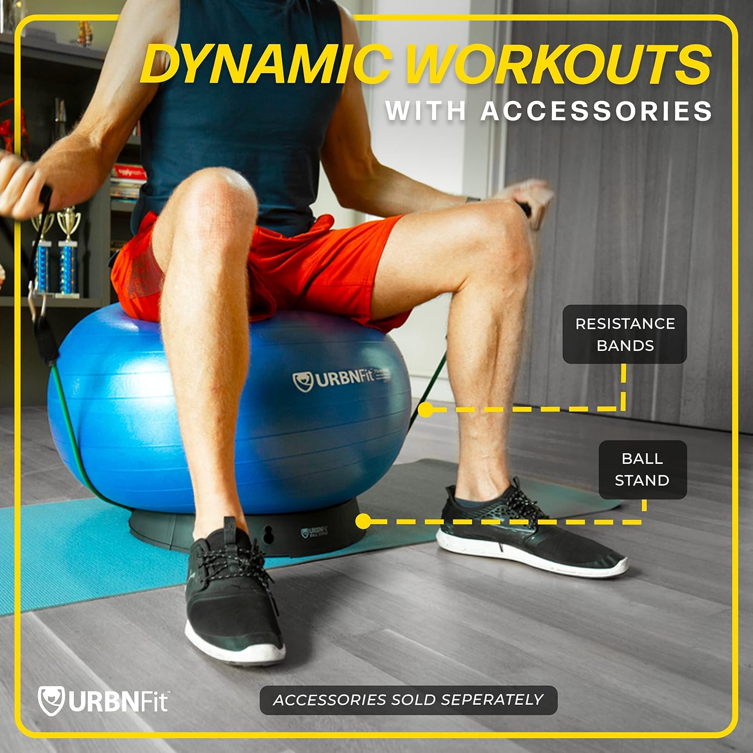 URBNFit – Pelota de ejercicio, entrenamiento y yoga en varios tamaños, pelota para embarazo y estabilidad, antiestallido, incluye bomba de inflado