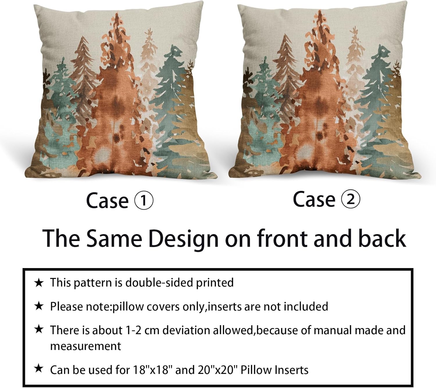 Sweetshow Juego de 2 fundas de almohada de color otoñal de 20 x 20 pulgadas, estilo rústico, acuarela, árbol de otoño, con temática de naturaleza,