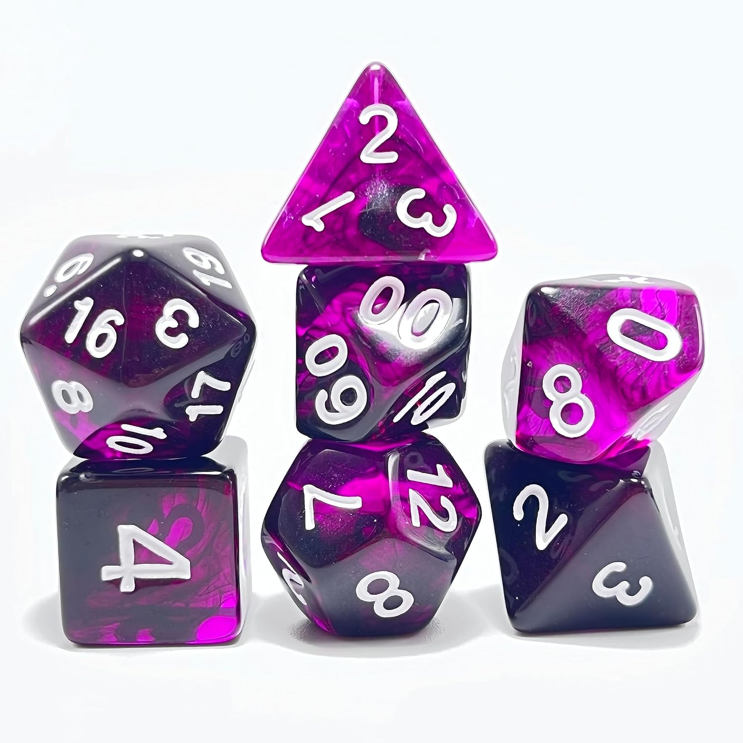 DND – Juego de dados transparentes poliédricos  IDTQ Dungeons and Dragons Purple translúcidos juego de dados RPG MTG juegos de mesa 5 juegos D4 D6