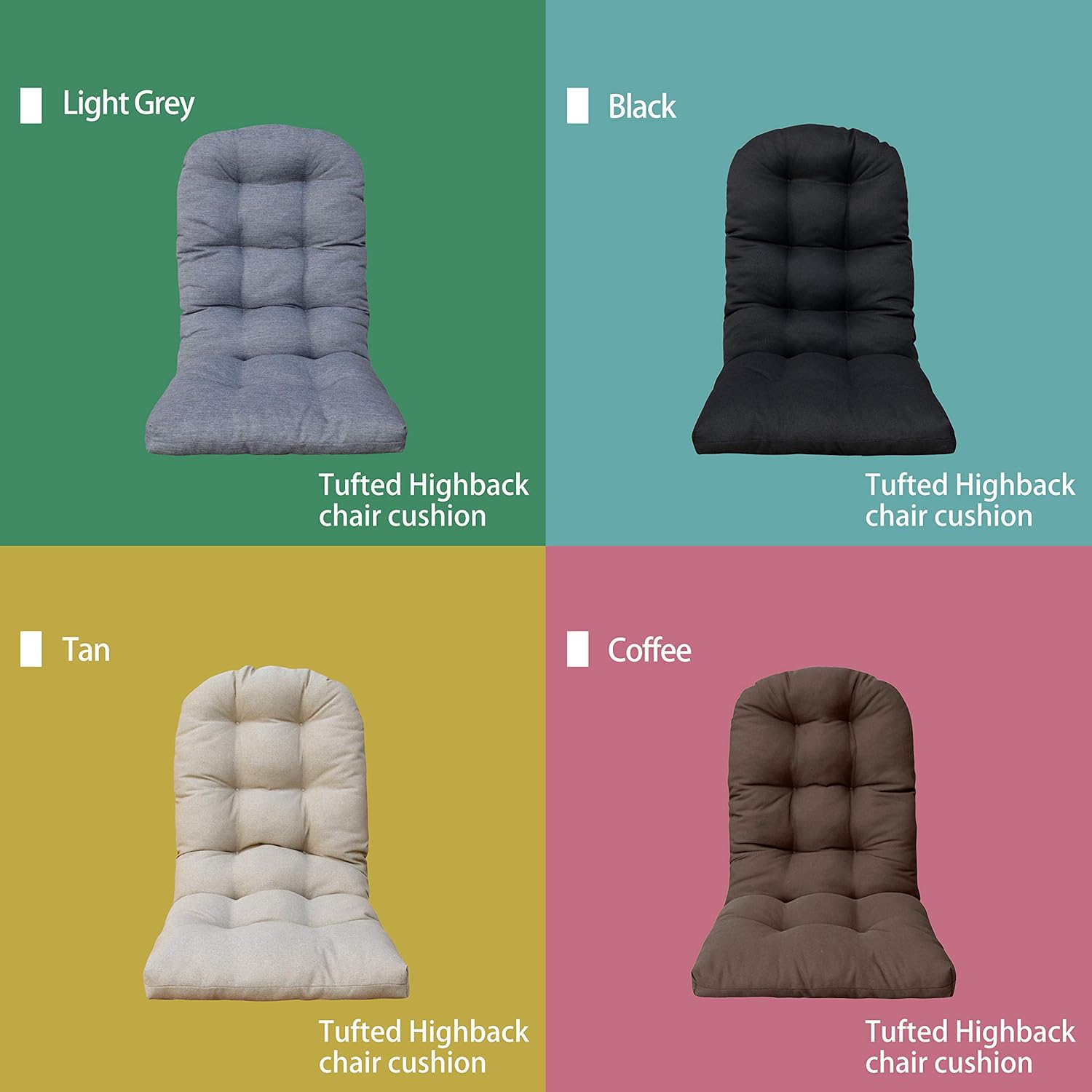 BOSSIMA Cojines para silla Adirondack para patio al aire libre, esquinas redondas (Negro)