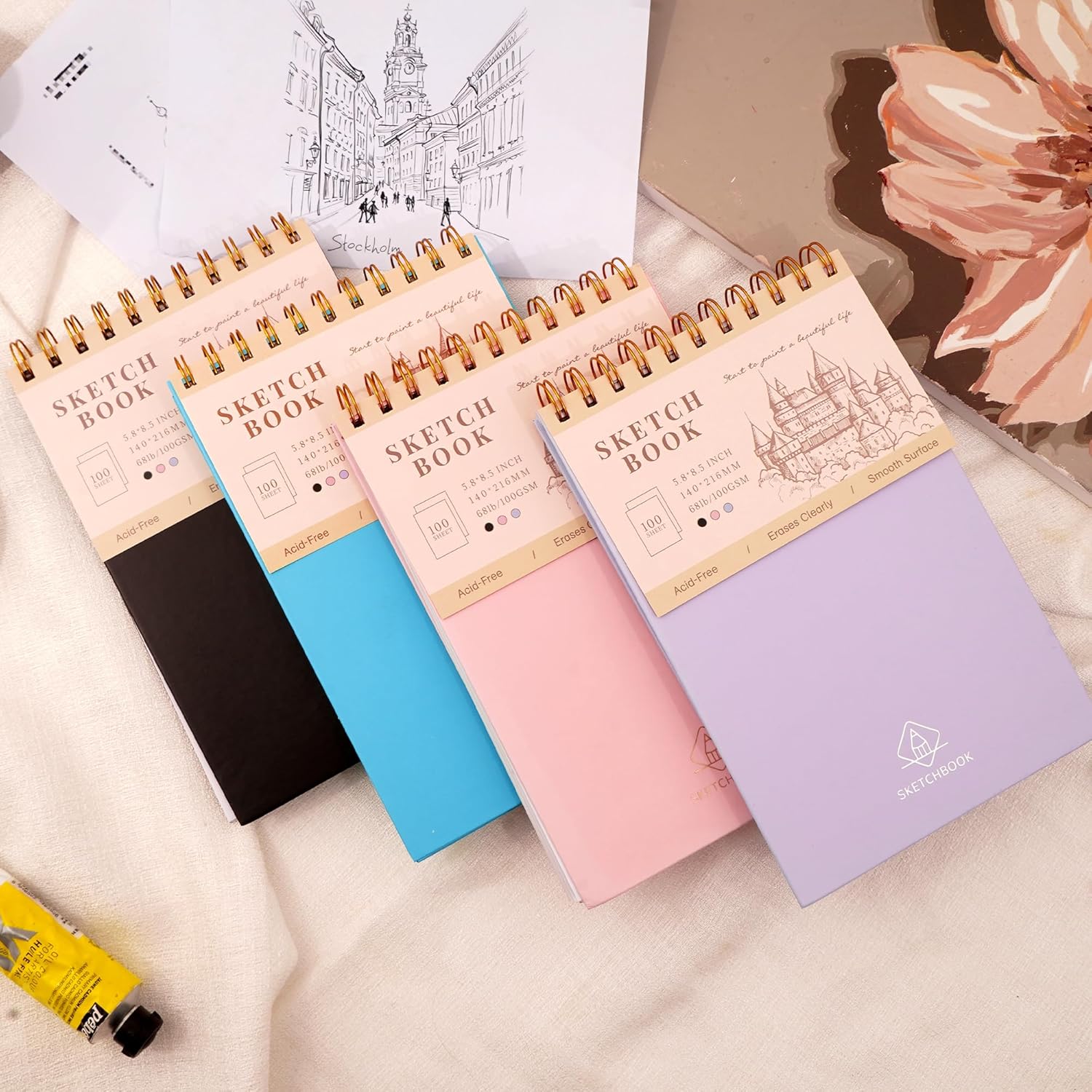 Cuaderno de bocetos para dibujo, encuadernado en espiral, para niños, 5.5 x 8.5 pulgadas, tapa dura, libro de bocetos (68 libras3.53 ozm), cuaderno