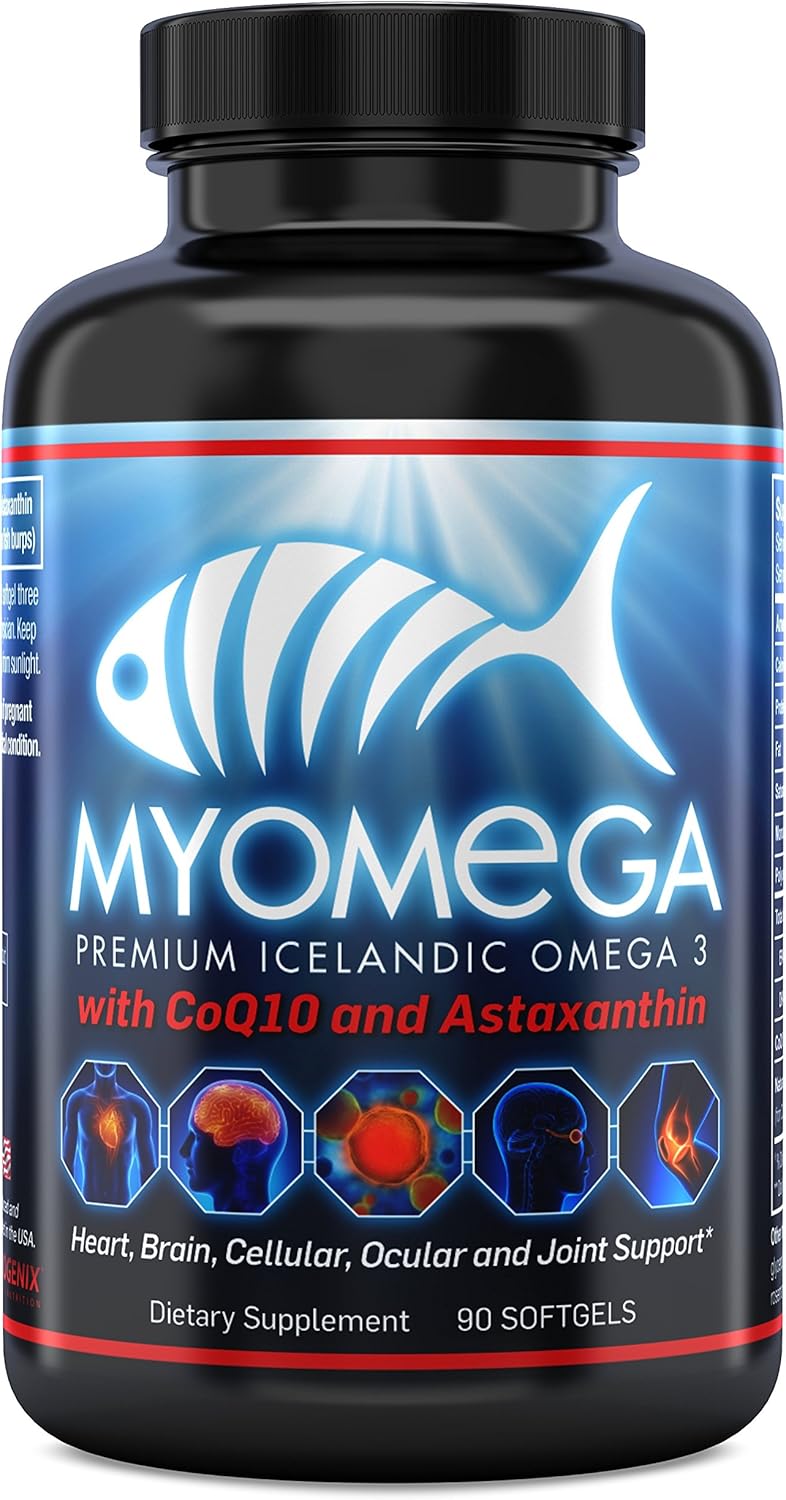 Suplemento de ácidos grasos Omega 3  Myogenix Myomega Premium islandés Omega 3 Suplemento para apoyar la salud del corazón, cerebro y