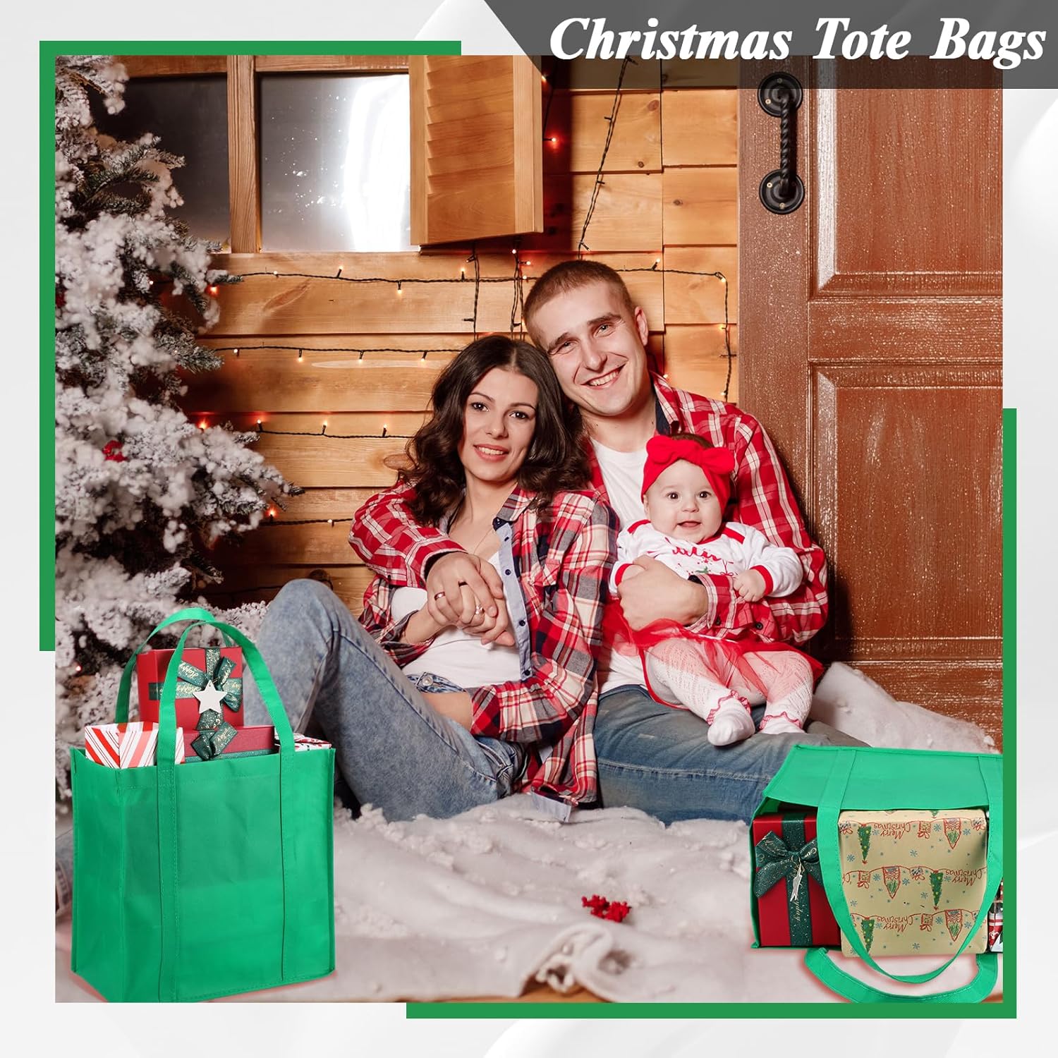 20 bolsas de comestibles reutilizables con asas reforzadas, bolsas de compras grandes y resistentes, bolsas de Navidad