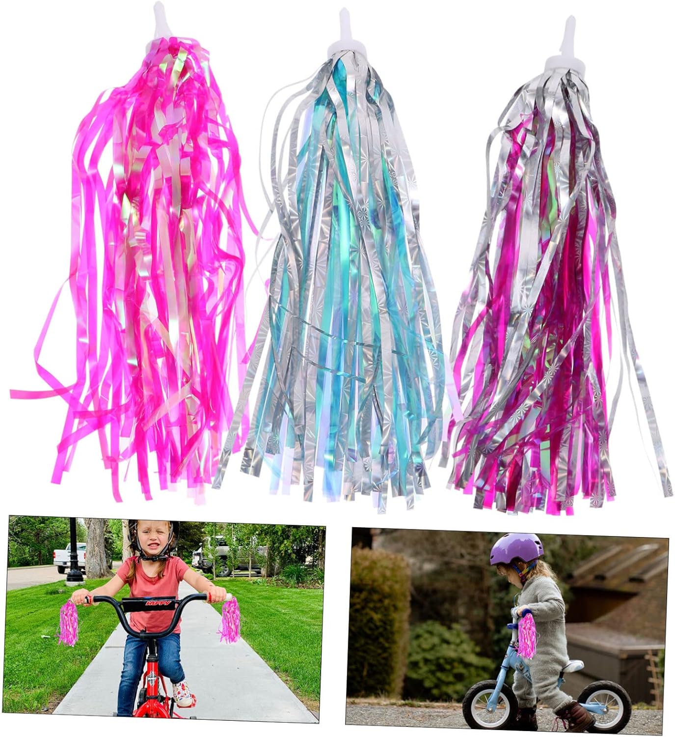 3 pares de scooters decorativos de cinta para niños y niñas, accesorios para niñas, borlas, serpentinas de bicicleta, borlas, borlas de plástico