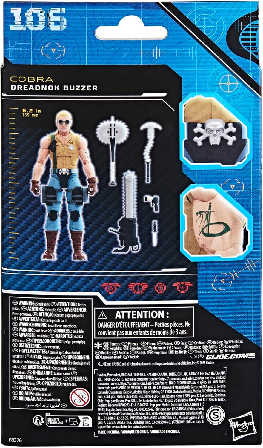 G.I. Joe Classified Series Dreadnok Buzzer, figura de acción coleccionable, 106, figuras de acción de 6 pulgadas para niños y niñas, con 6 piezas de