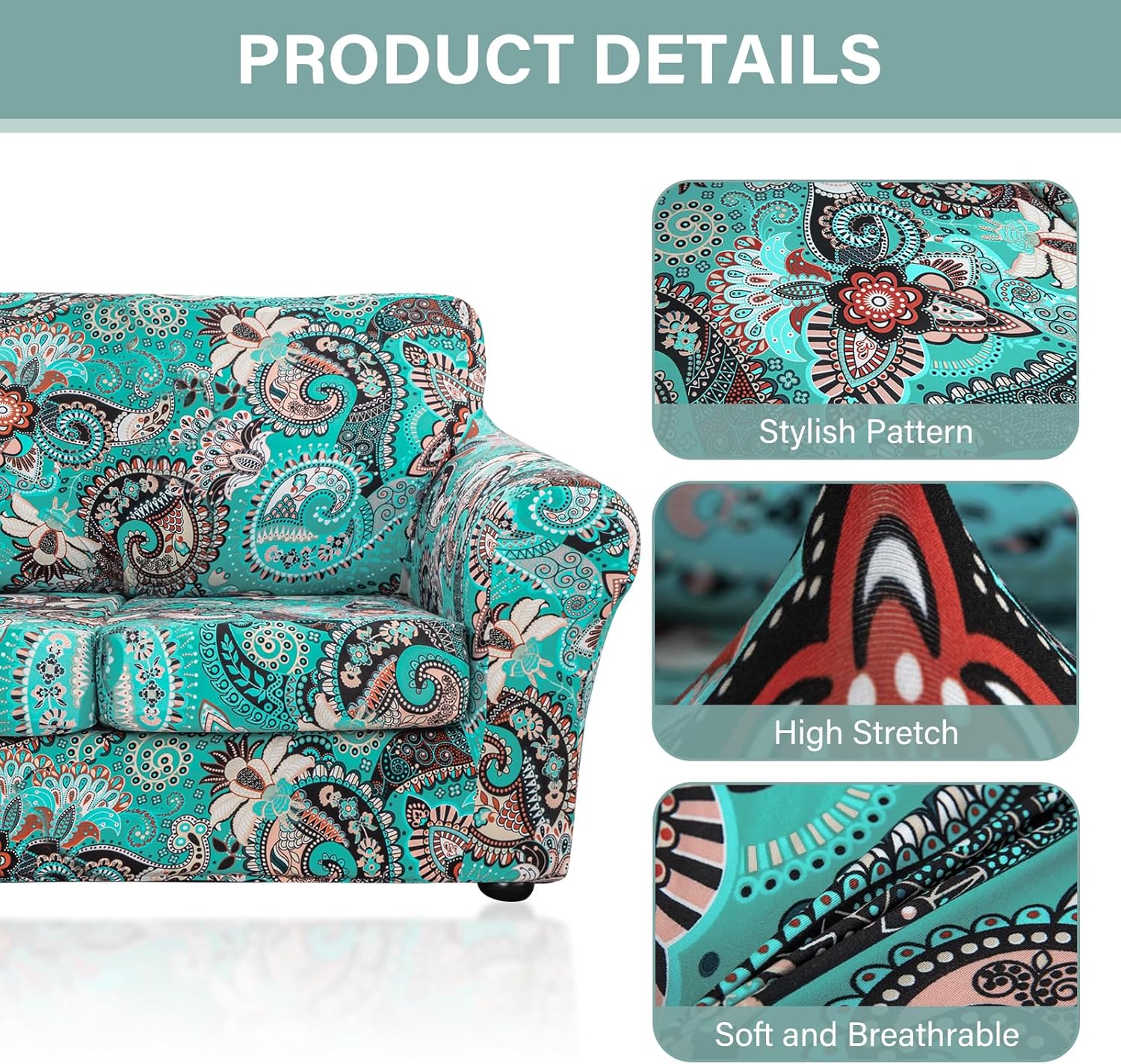 Lamberia Funda de sofá estampada para sillón de 3 cojines, funda de sofá de alta elasticidad de 4 piezas con tres fundas de cojín separadas con