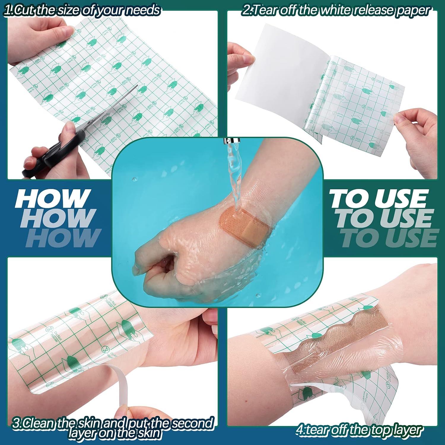3 rollos de vendaje adhesivo transparente elástico impermeable vendaje adhesivo transparente protector película transparente para ducha, 3 tamaños