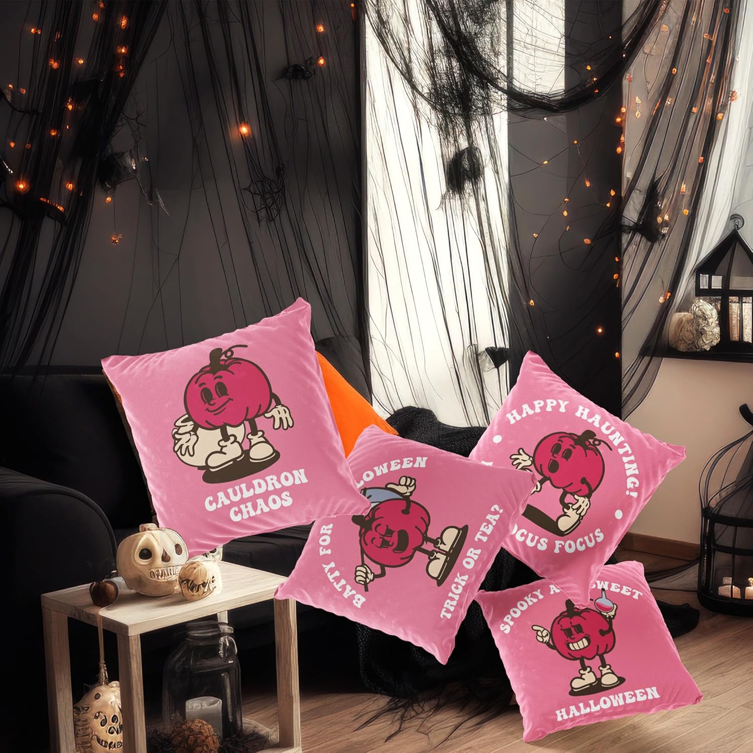 ZamouK Juego de 4 fundas de almohada rosas para decoración del hogar, decoración del hogar, decoración navideña, bonita funda de cojín para sofá,