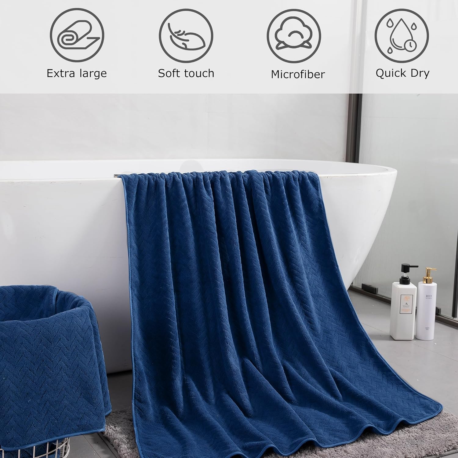 4 Piece Oversize Bathroom Towels Set, 35 x 70Inch Bath Towels Set 600 GSM Microfiber Super Soft Absorbent Extra Large Bath Towels for Hotel, Machine