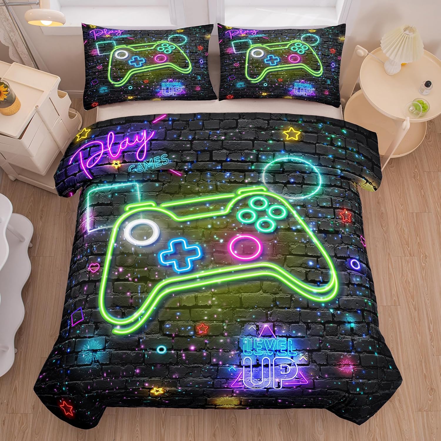 Juego de edredón para niños, juego de ropa de cama de tamaño matrimonial, juegos de edredón de juegos para niños, adolescentes y niños, edredón