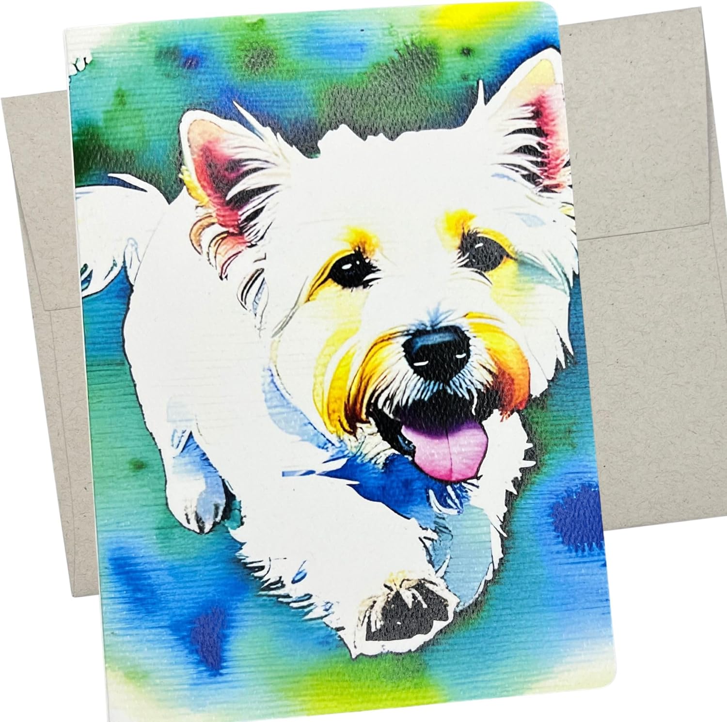 Westie – Tarjeta de felicitación con sobre (5 x 7 pulgadas y interior en blanco para todas las ocasiones) West Highland White Terrier en tarjeta