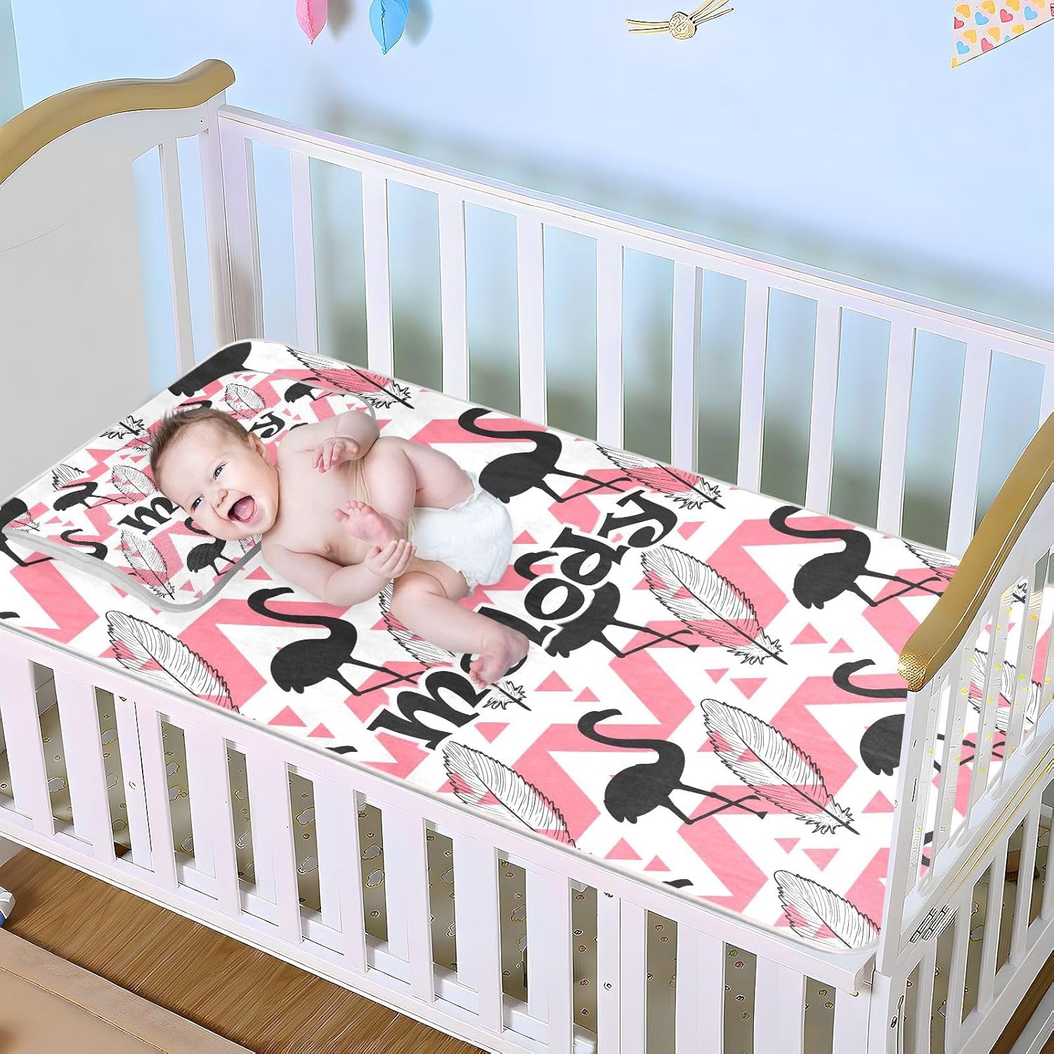 Custom Flamingo Crib Mattress Protector Pad for Boys Girls Baby Ice Silk Mat Bed Toddler Mattress Sheets Cooling Mattress Topper Play Mat for