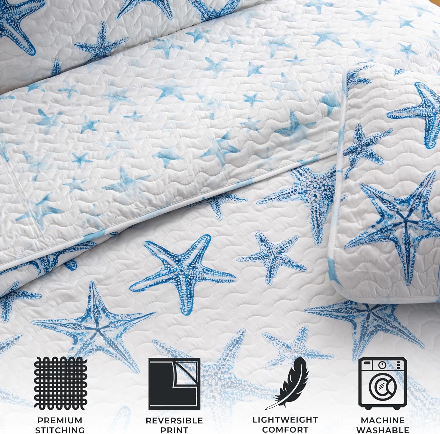 Juego de cama de edredón costero tamaño matrimonialQueen, edredón de verano con fundas, juego de edredón reversible de 3 piezas para playa Colcha