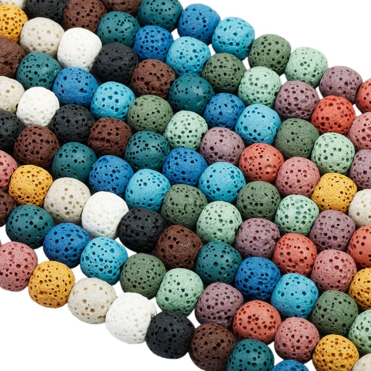 rockcloud Cuentas de piedras preciosas de piedra de lava de colores de 0.236 in, cuentas sueltas redondas de 14 pulgadas para hacer joyas, accesorios
