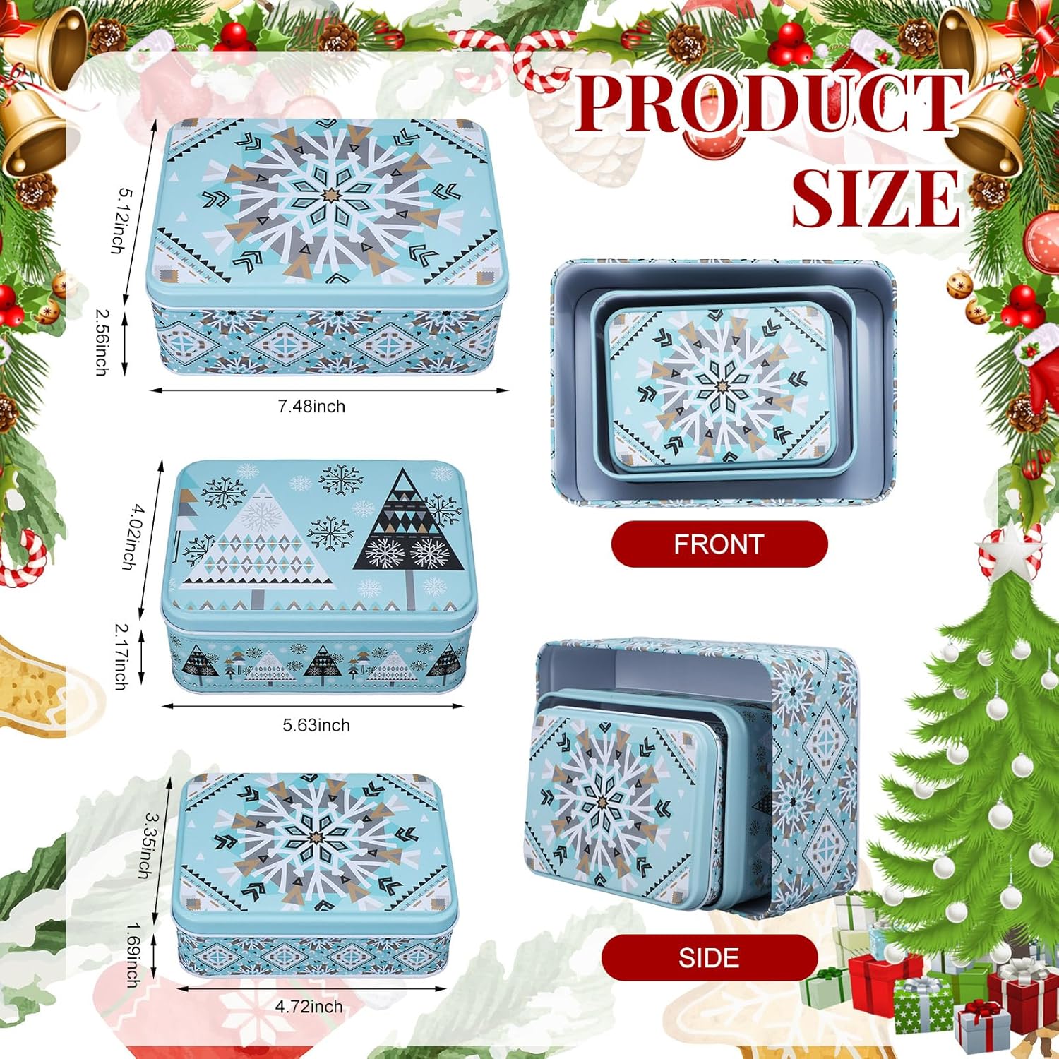 6 latas de galletas de Navidad con tapas para regalar, latas de metal para galletas, recipientes de lata grandes, medianos y pequeños, recipientes