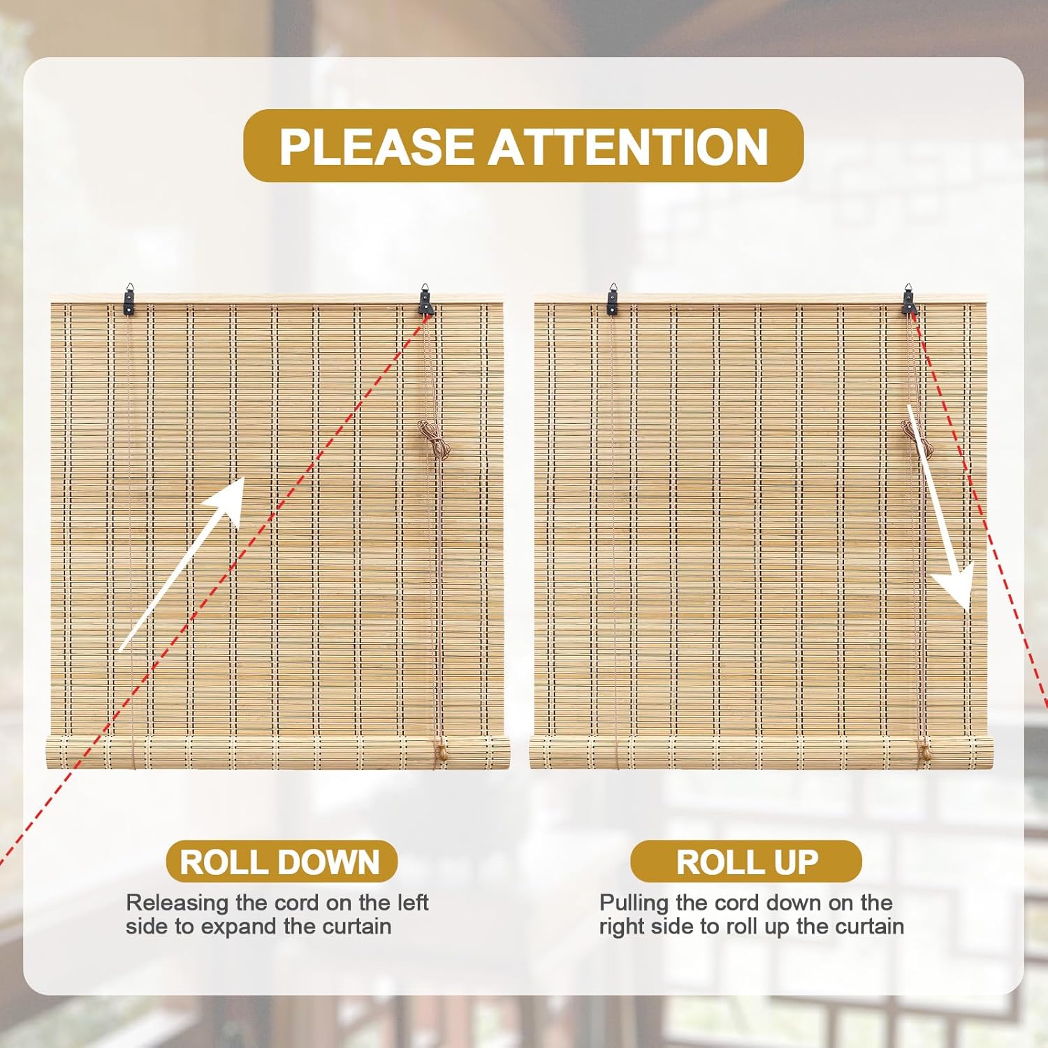 Persianas de bambú, persianas de bambú para ventanas interiores, persianas de bambú para patio, persianas de bambú para ventanas, tamaño