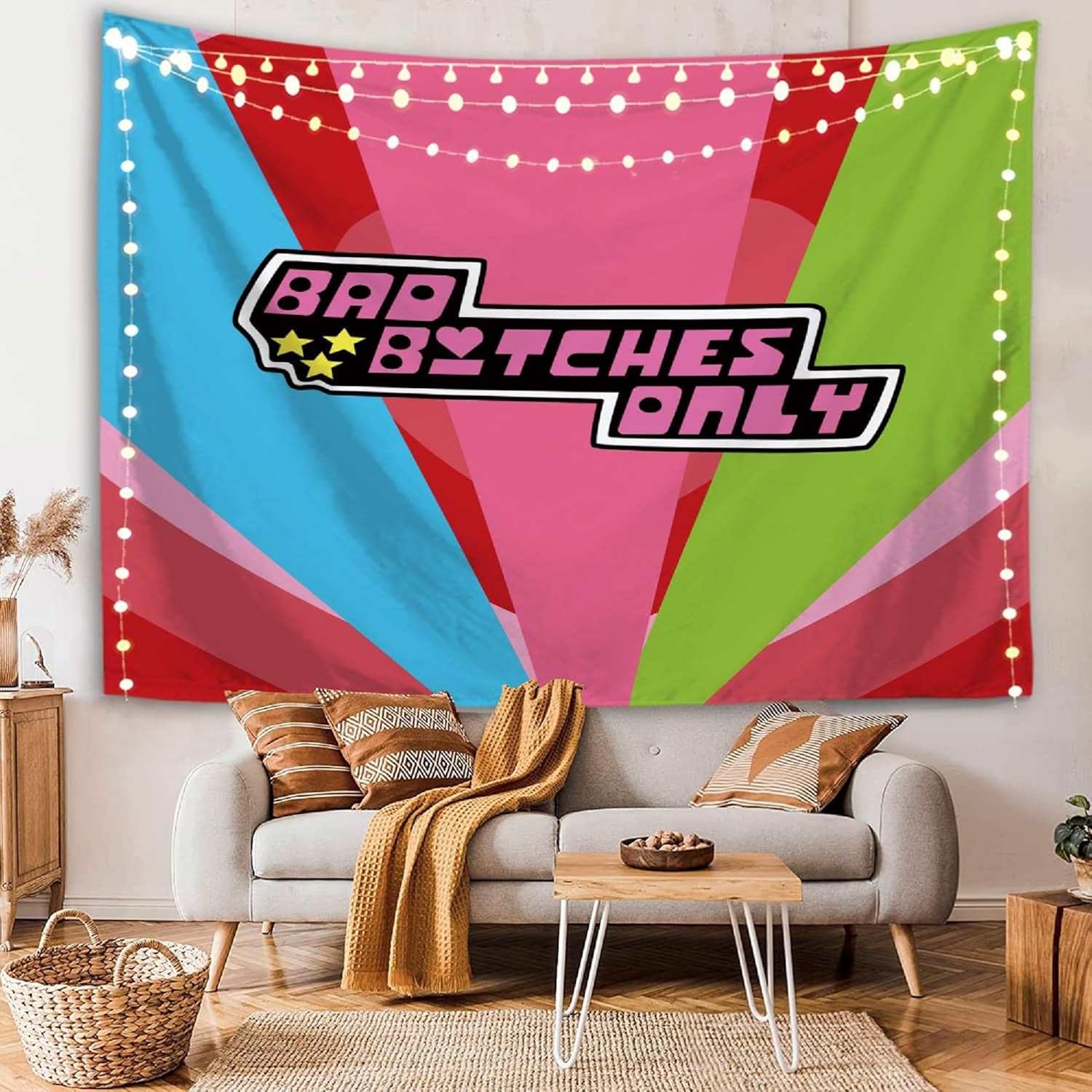 HuxtleEssentials Tapiz de pared retro femenino, tapiz estético de decoración hippie, arte de pared vintage de los años 70 y 60, para colgar en la