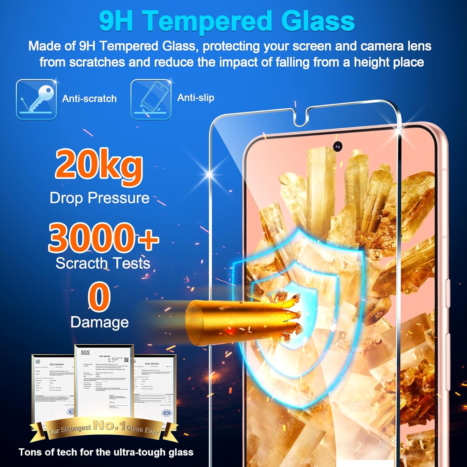 letosan Paquete de 4 protectores de pantalla para Google Pixel 8, vidrio templado 9H, desbloqueo ultrasónico de huellas dactilares, compatible con