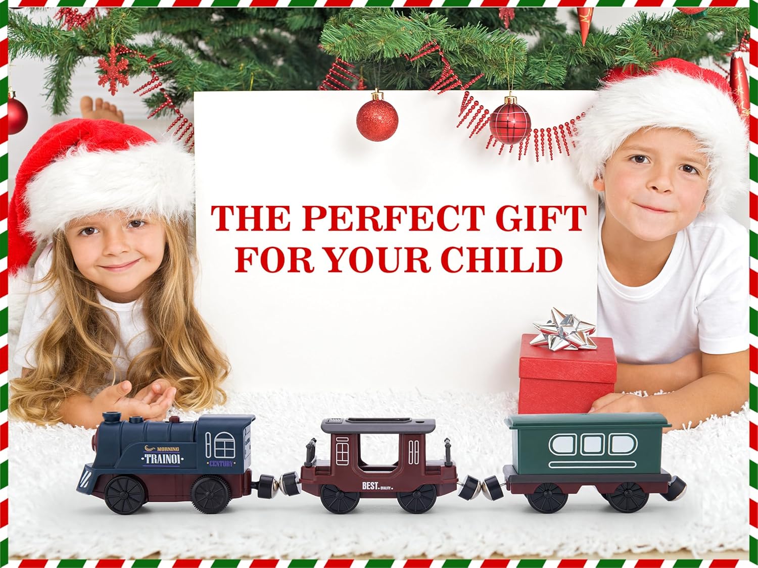 Tren a pilas para pista de tren de madera, tren motorizado con locomotora eléctrica magnética con luz y sonido para niños pequeños y niñas de 3 a 5