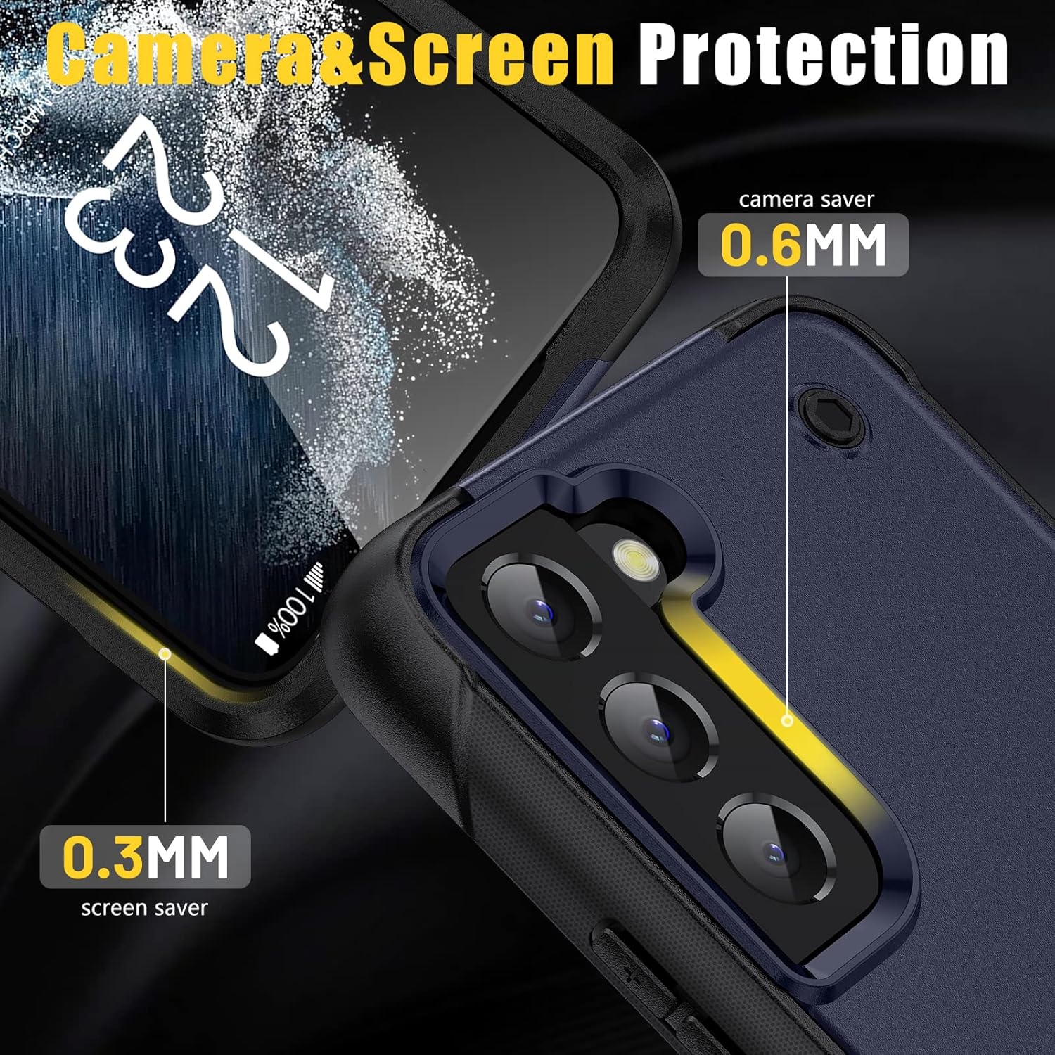 Asuwish Funda para Samsung Galaxy S22 5G con protector de pantalla de vidrio templado y soporte delgado, accesorios híbridos de grado militar, S 22