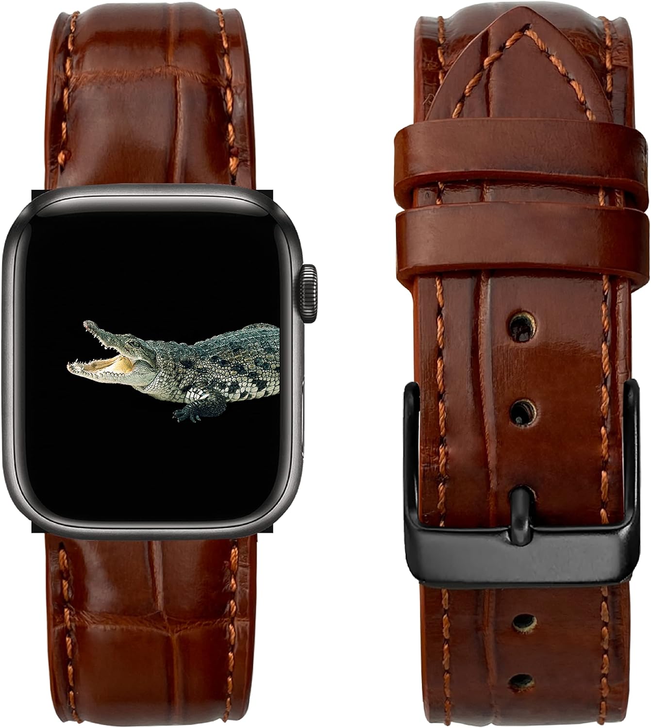 Correa de piel de cocodrilo hecha a mano compatible con Apple Watch Ultra de 1.929 in 1.772 in 1.732 in 1.654 in 1.614 in 1.575 in 1.496 in correa