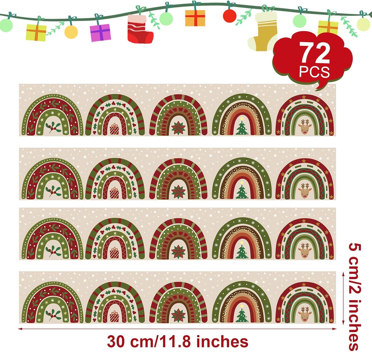 72 unidades de 70 pies de Navidad arcoíris para tablón de anuncios, bordes de aula para tablón de anuncios, borde de arco iris para Navidad, aula,