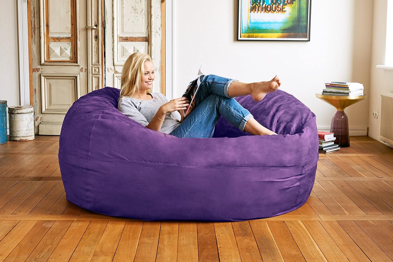 Lumaland – Puf de lujo con funda de microgamuza en diferentes tamaños y colores, lavable a máquina, sirve como sofá grande y sofá cama gigante para