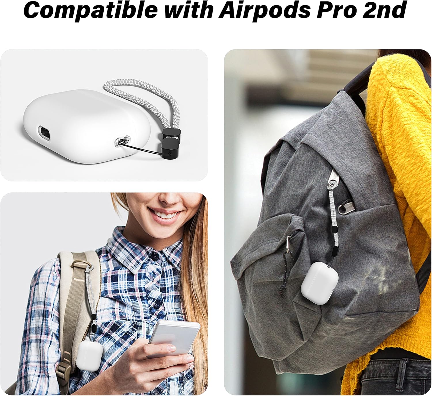 Oakxco Airpods Pro 2 Correa de nailon ajustable para muñeca de mano, Compaitbie con Airpods Pro de 2 generación 2022, funda para Airpods 123Pro con