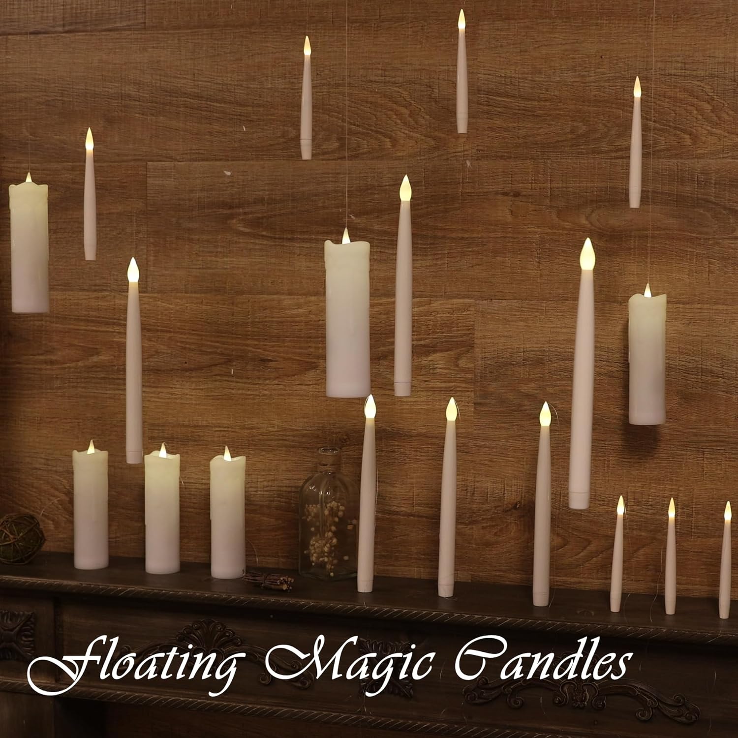 Velas flotantes, 6 velas sin llama con control remoto de varita, velas de pilar mágicas parpadeantes de 7.3 pulgadas, velas LED eléctricas de luz