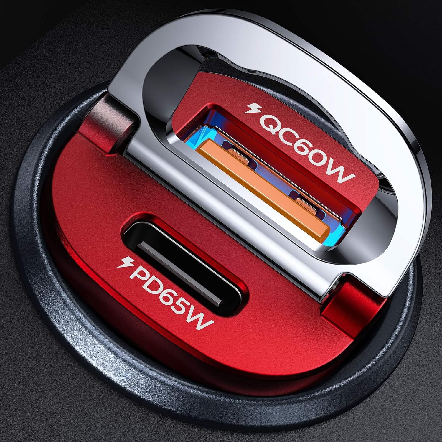MRGLAS Cargador de coche USB C de 125 W, Mini y Metal Adaptador de cargador de coche USB C de carga rápida PD65W y QC60W de doble puerto tipo C