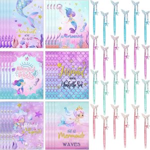 48 cuadernos y bolígrafo de sirena de 5 pulgadas, 24 bonitos bloc de notas de escamas de sirena, 24 bolígrafos negros de sirena para decoraciones de 48 cuadernos y bolígrafo de sirena de 5 pulgadas, 24 bonitos bloc de notas de escamas de sirena, 24 bolígrafos negros de sirena para decoraciones de