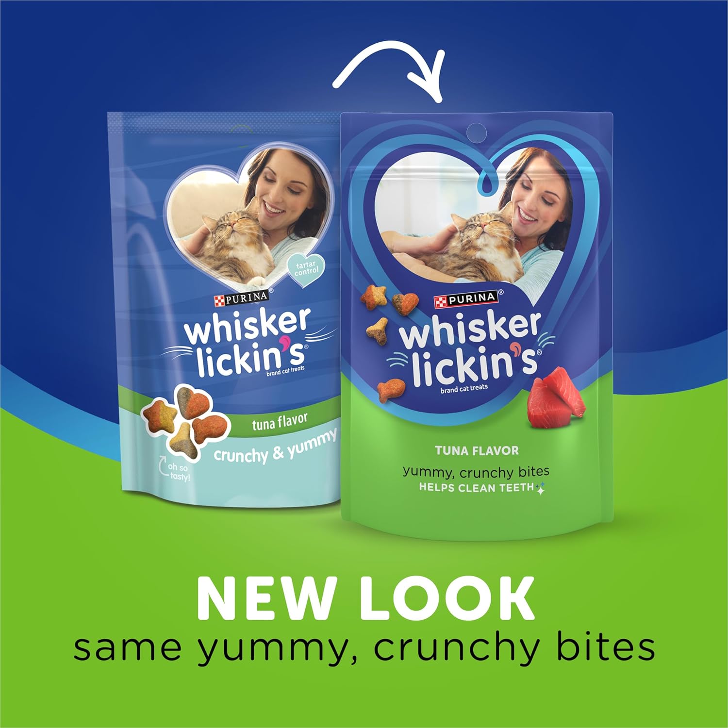 Purina Whisker Lickin’s – Golosinas para gatos, sabor crujiente y delicioso a atún, (paquete de 4) bolsas de 10 onzas