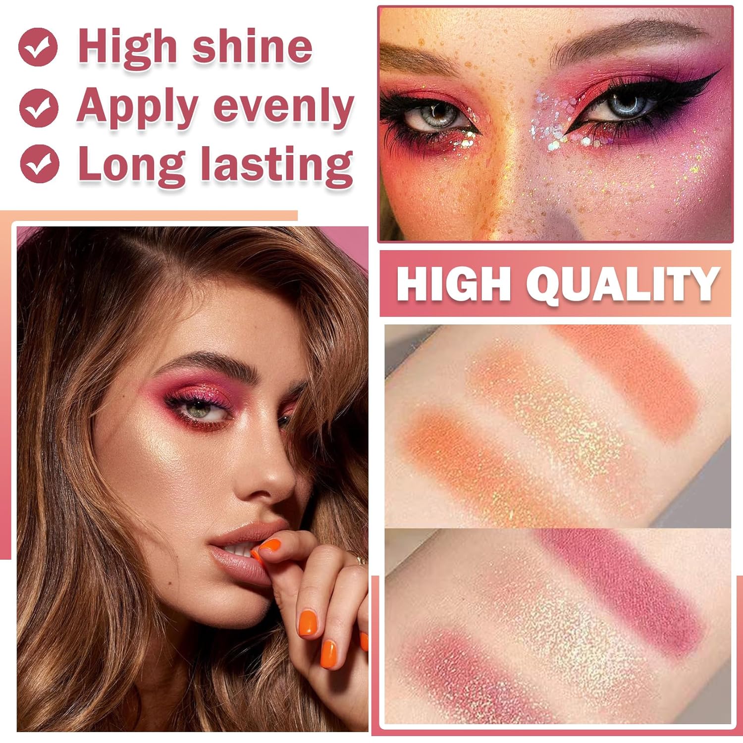 ZHISHUDL Paleta de sombra de ojos de doble color con purpurina mate, paleta de maquillaje de sombra de ojos de alto pigmento en polvo, maquillaje de