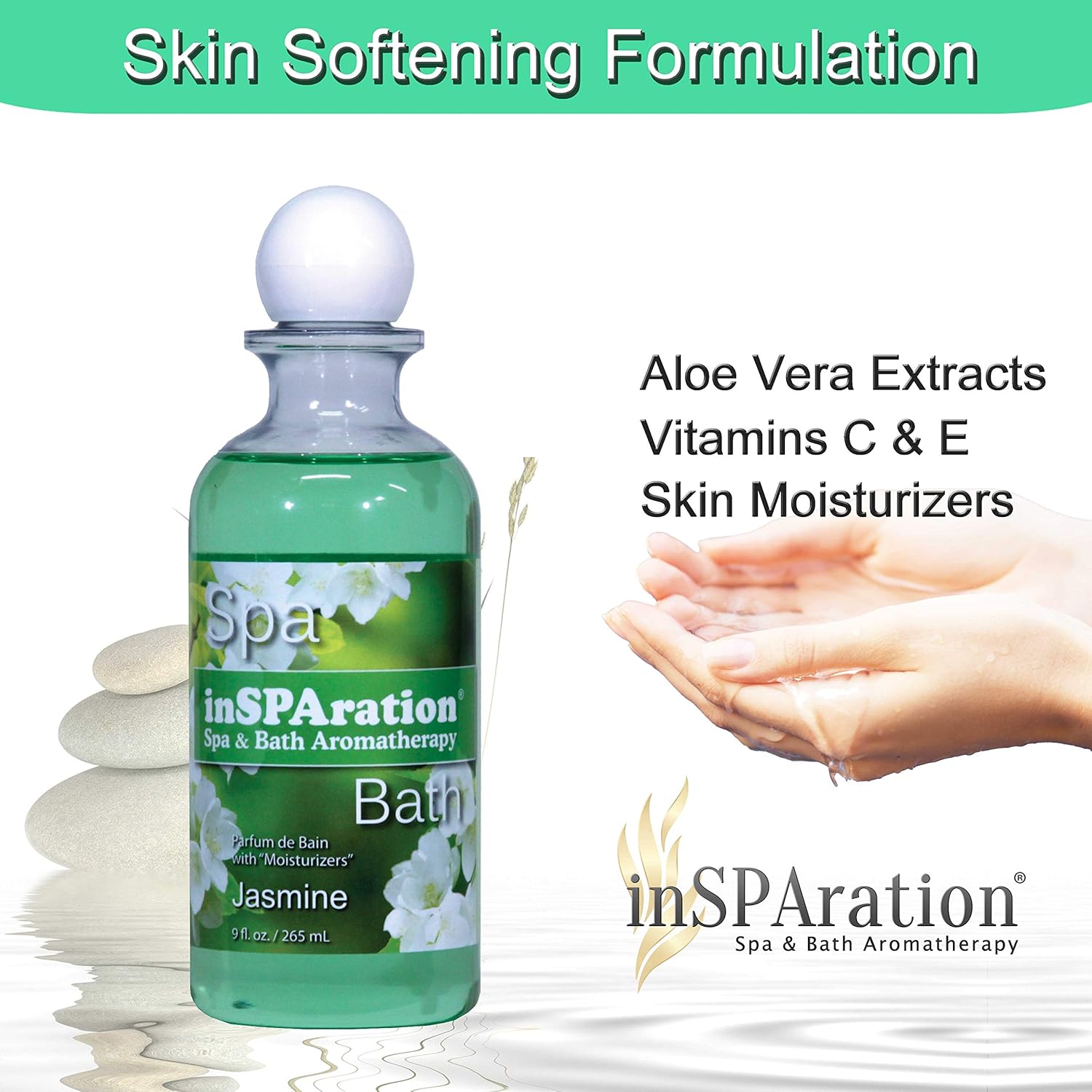 inSPAration Spa and Bath Aromatherapy 119X Spa Liquid, 9 onzas, jazmín, verde