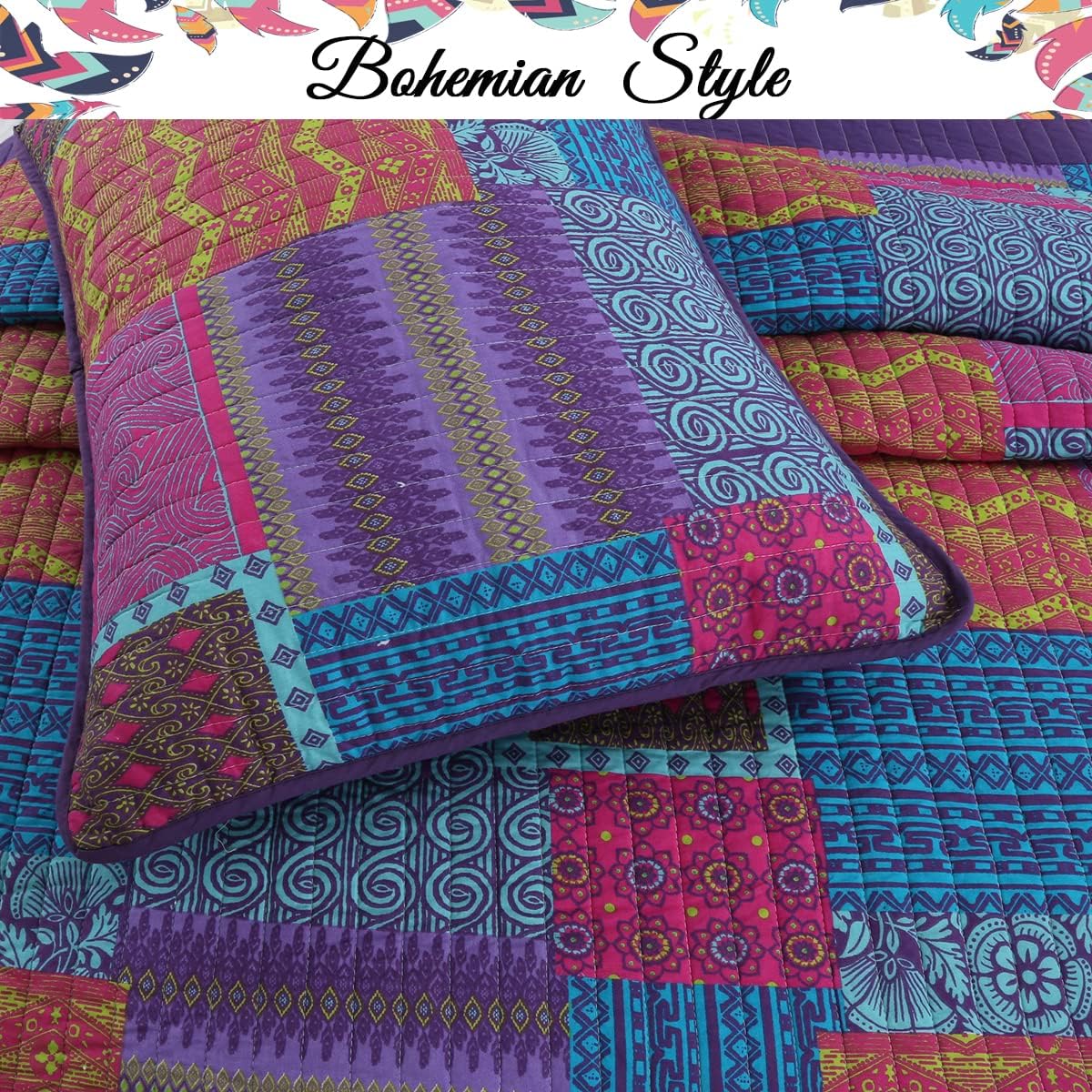 Cozy Line Home Fashions Artsy – Juego de ropa de cama reversible de 3 piezas, diseño bohemio, bohemio, elegante, de algodón, reversible, color