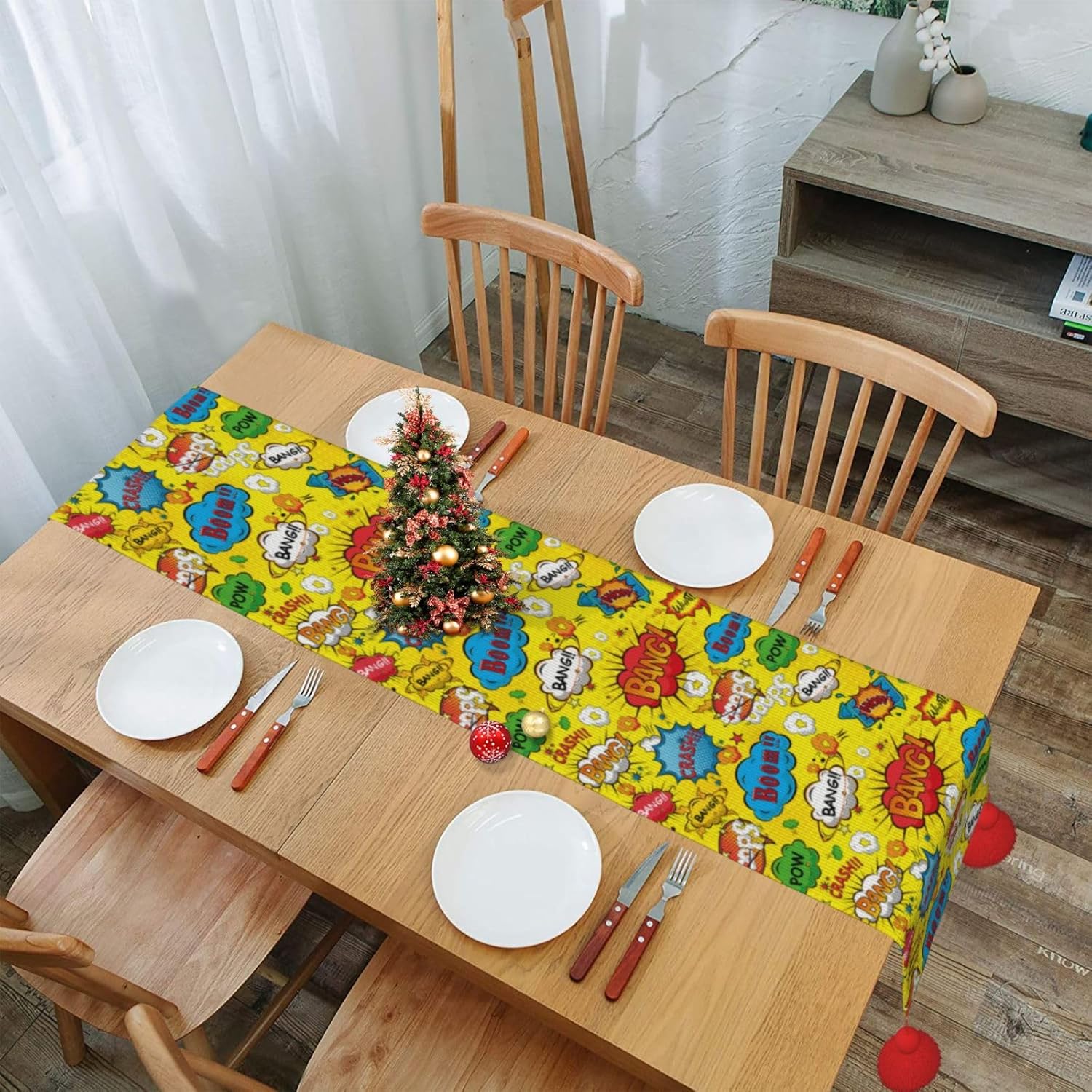 Strange Graffiti Christmas Table Runner Dining Table Decor Christmas Decorations Indoor Home Decor Christmas Table Runners Xmas Navidad Decoracion