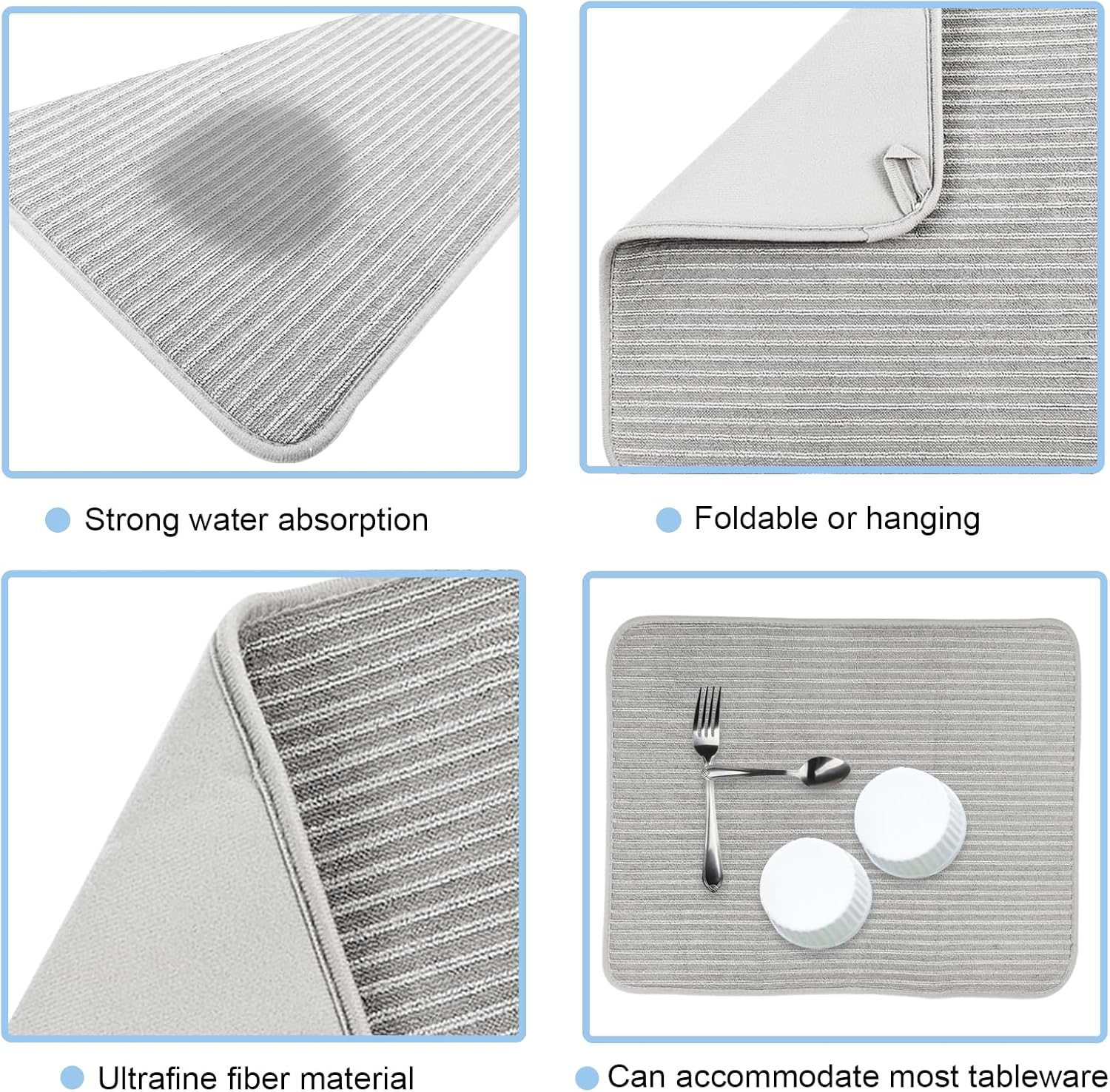 Juego de 3 tapetes de secado de platos, súper absorbentes, grandes, de 15 x 20 pulgadas, tapetes de secado para encimera de cocina