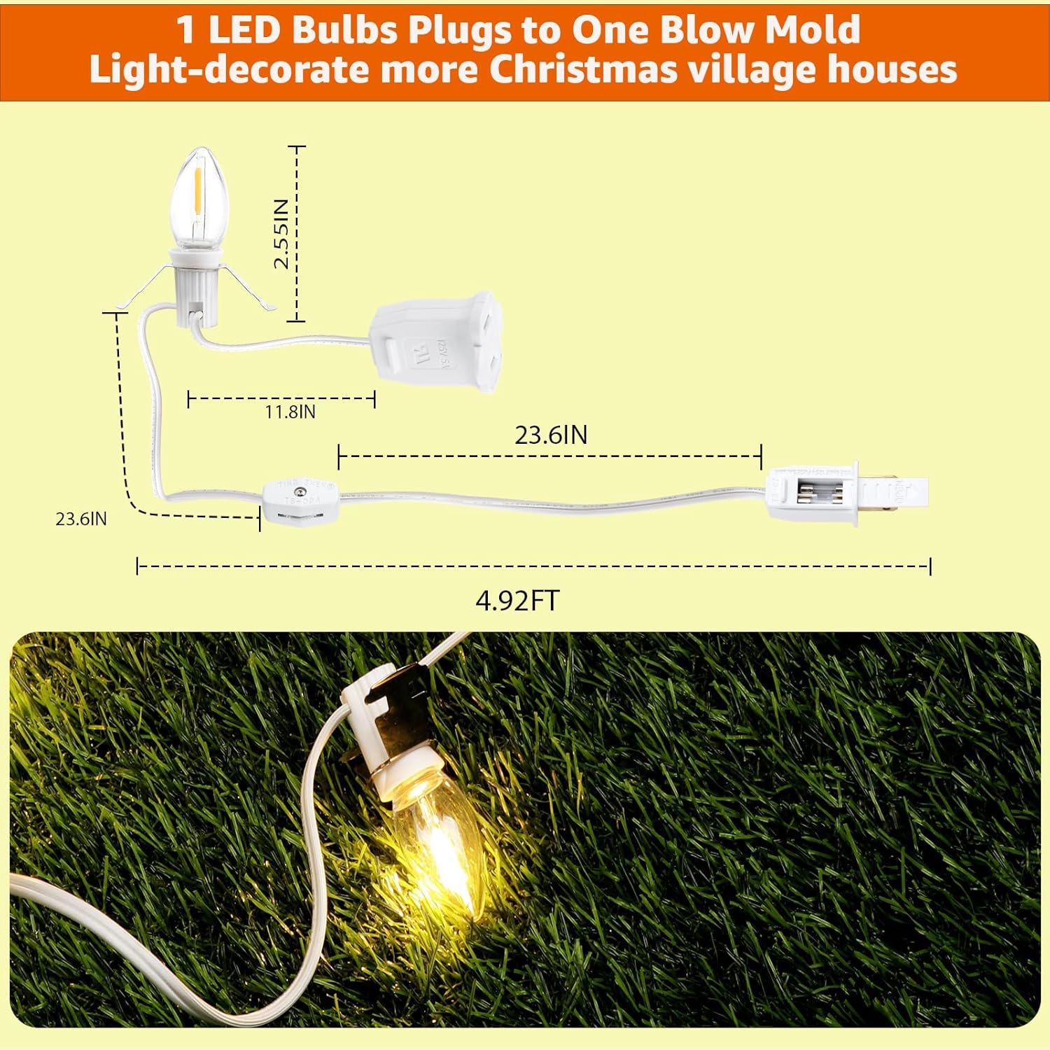 kzfuli Christmas Village – Luces LED moldeadas por soplado C7. 4.9 pies con fusible de interruptor, adecuadas para linternas de calabaza de