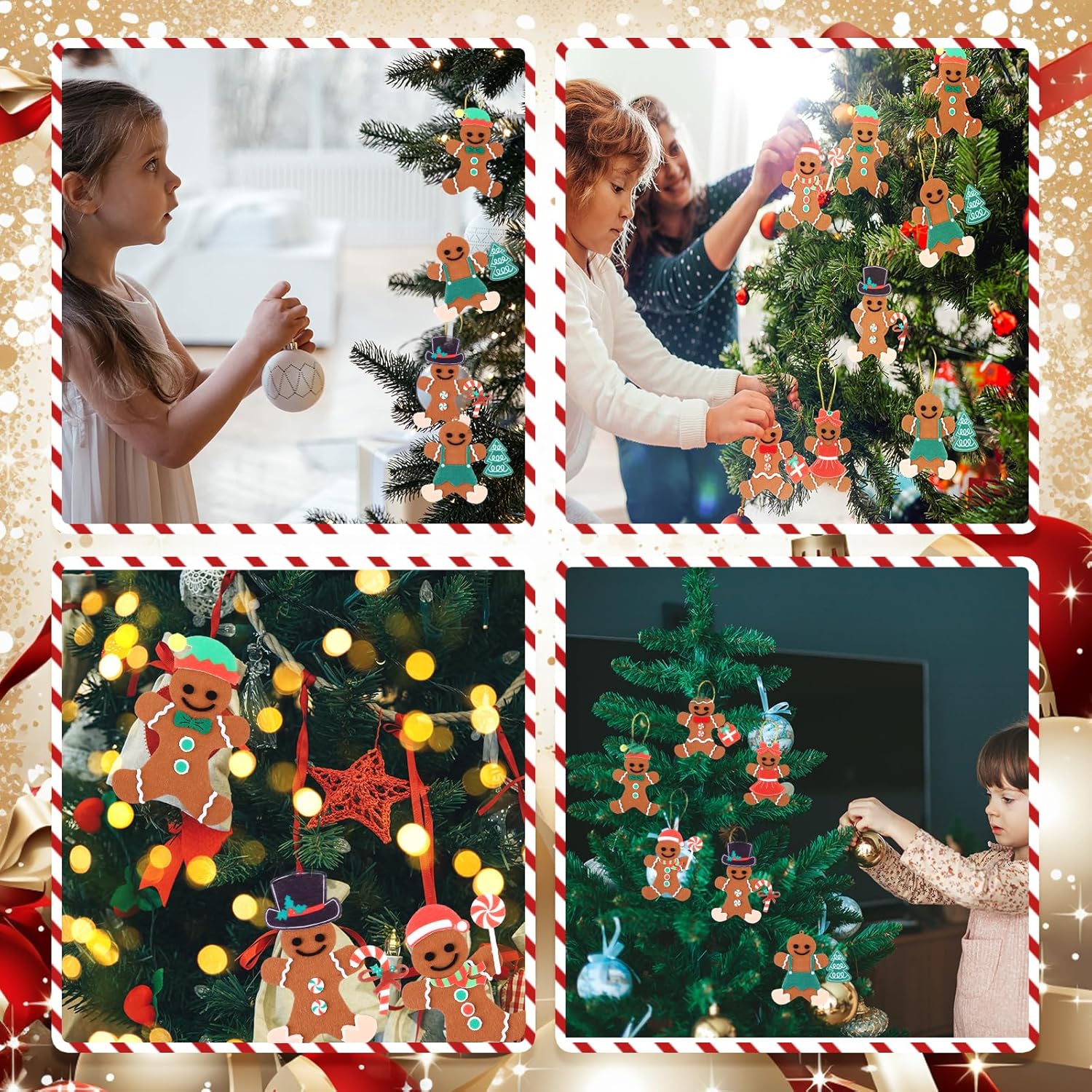 48 piezas de fieltro de Navidad de hombre de jengibre para niños, adorno de hombre de jengibre para hombre, pan de jengibre, colgar con hojas