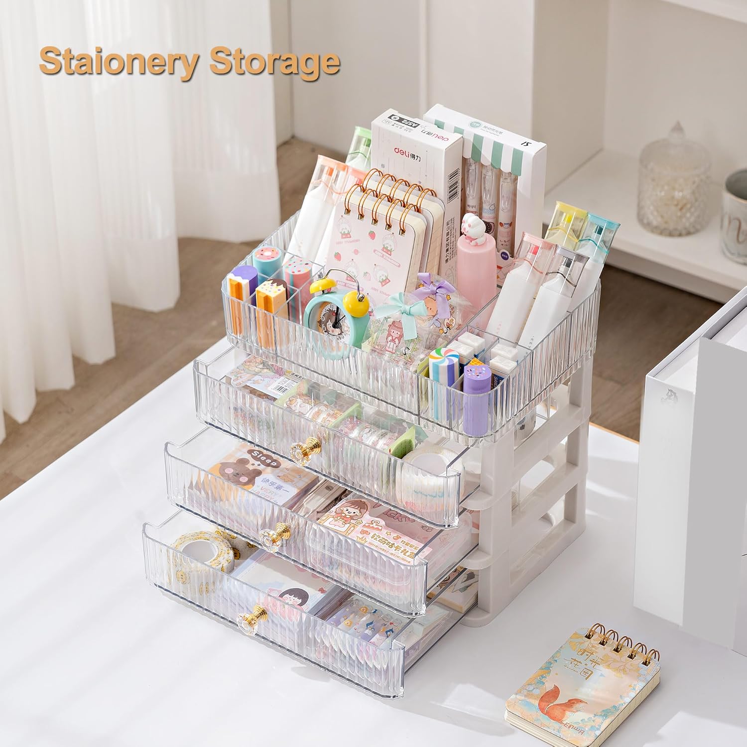 Organizador de maquillaje con 3 cajones, contenedores de almacenamiento de cosméticos para dormitorio universitario, baño, dormitorio, tocador,