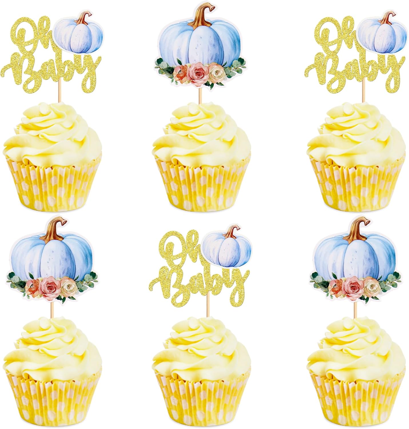 24 piezas Oh Baby Pumpkin Cupcake Toppers Glitter Pumpkin Cupcake Picks Little Pumpkin Baby Shower Decoraciones Oh Baby Shower Tema de Cosecha de