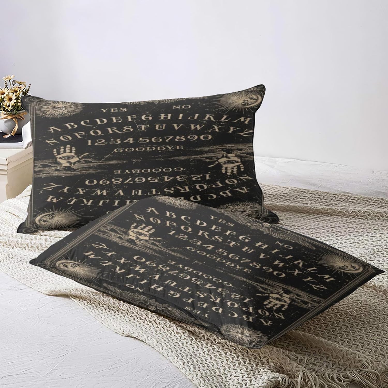 Juego de sábanas de cama, diseño vintage de esqueleto, tablero de Ouija con alas, suave juego de funda de edredón de 3 piezas, cómodo 1 funda de