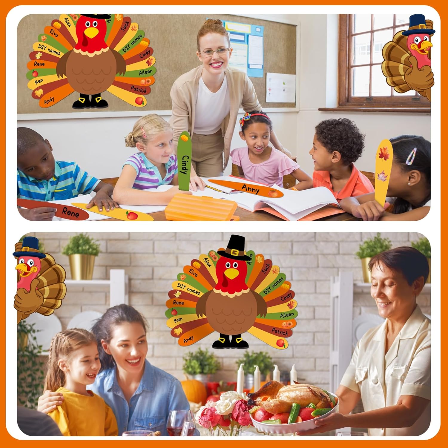 Juego de 38 tablones de anuncios de Acción de Gracias para el aula, juego de tablones de anuncios de pavo, kit de manualidades de papel de pavo