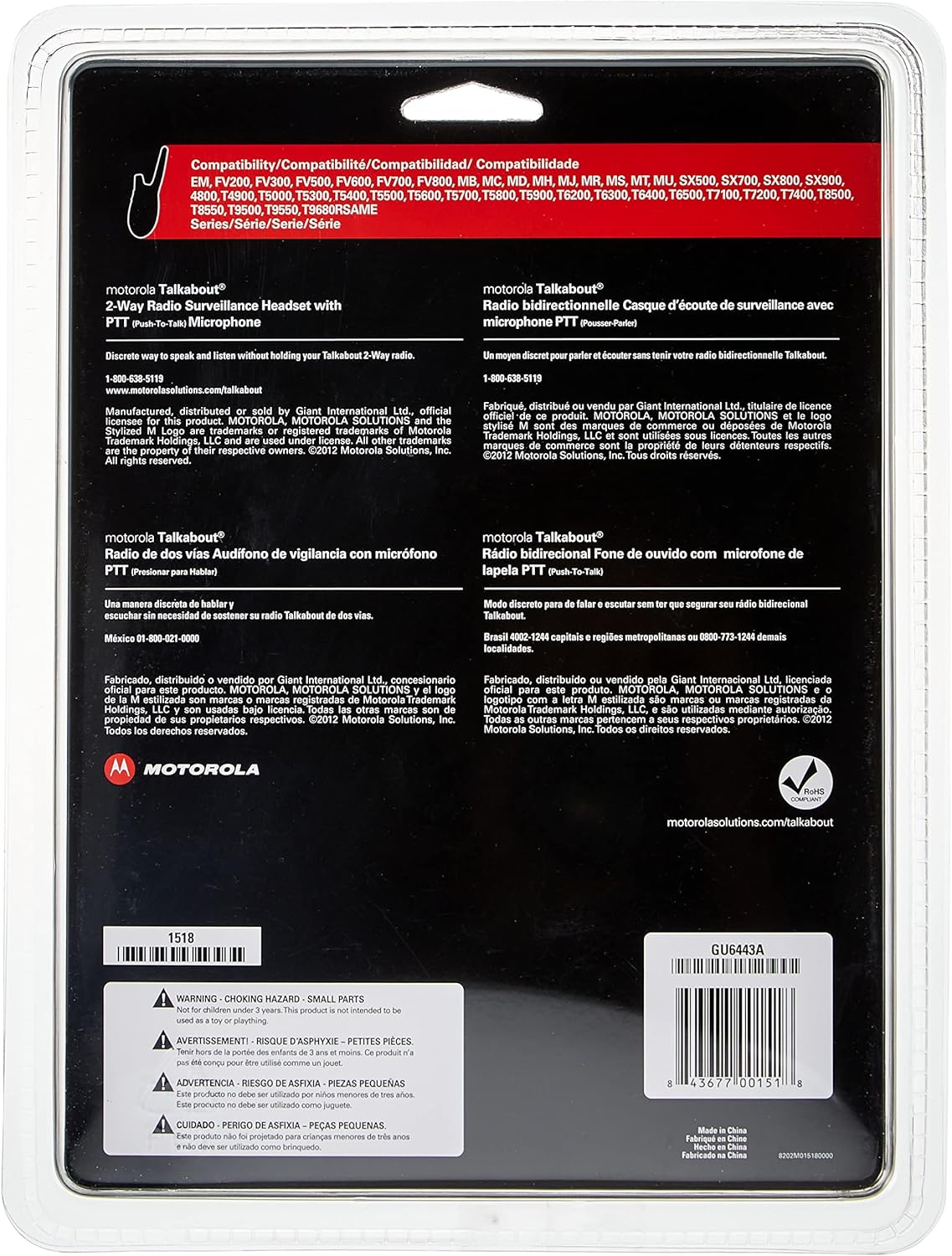 T383 – Radio de 2 vías azul de 25 millas con base de carga y auriculares de vigilancia Motorola 1518 con micrófono PTT, negro, blanco