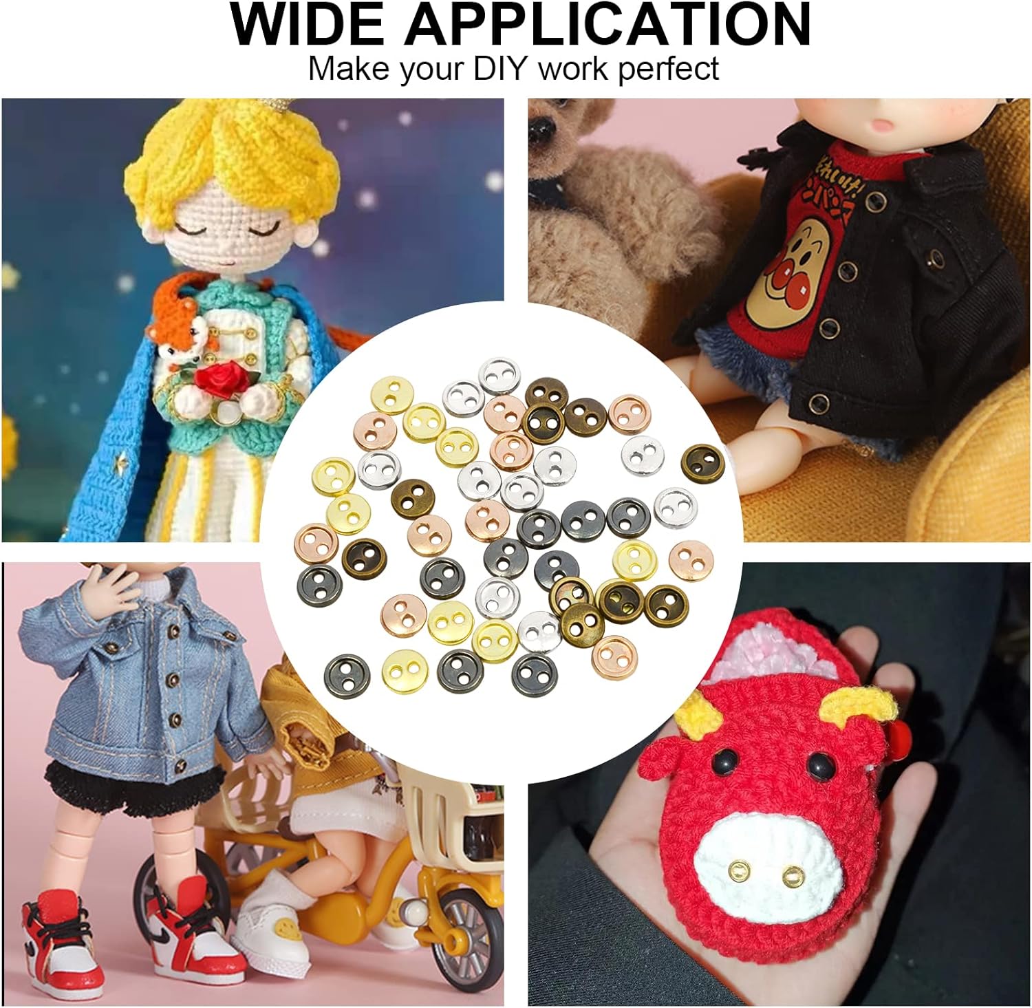 OELFFOW 0.157 in, 50 piezas, 5 colores, mini metal, redondo, 2 botones de ojo, para bjd soldado, juguete y accesorios de ropa de muñecas. (Colores