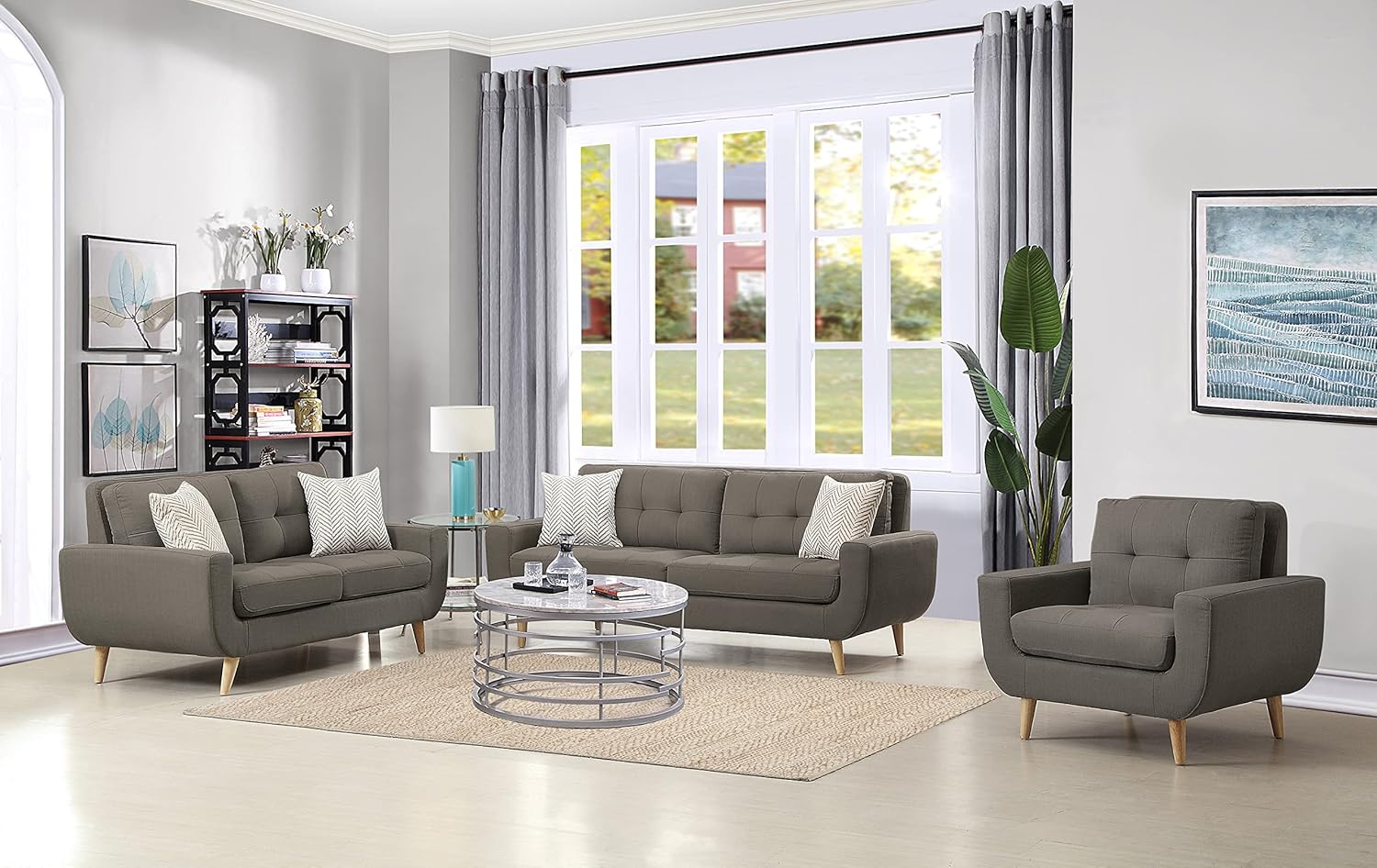 Lexicon Mckinley – Sofá de tela copetudo con 2 almohadas, 85.5 pulgadas de ancho, gris